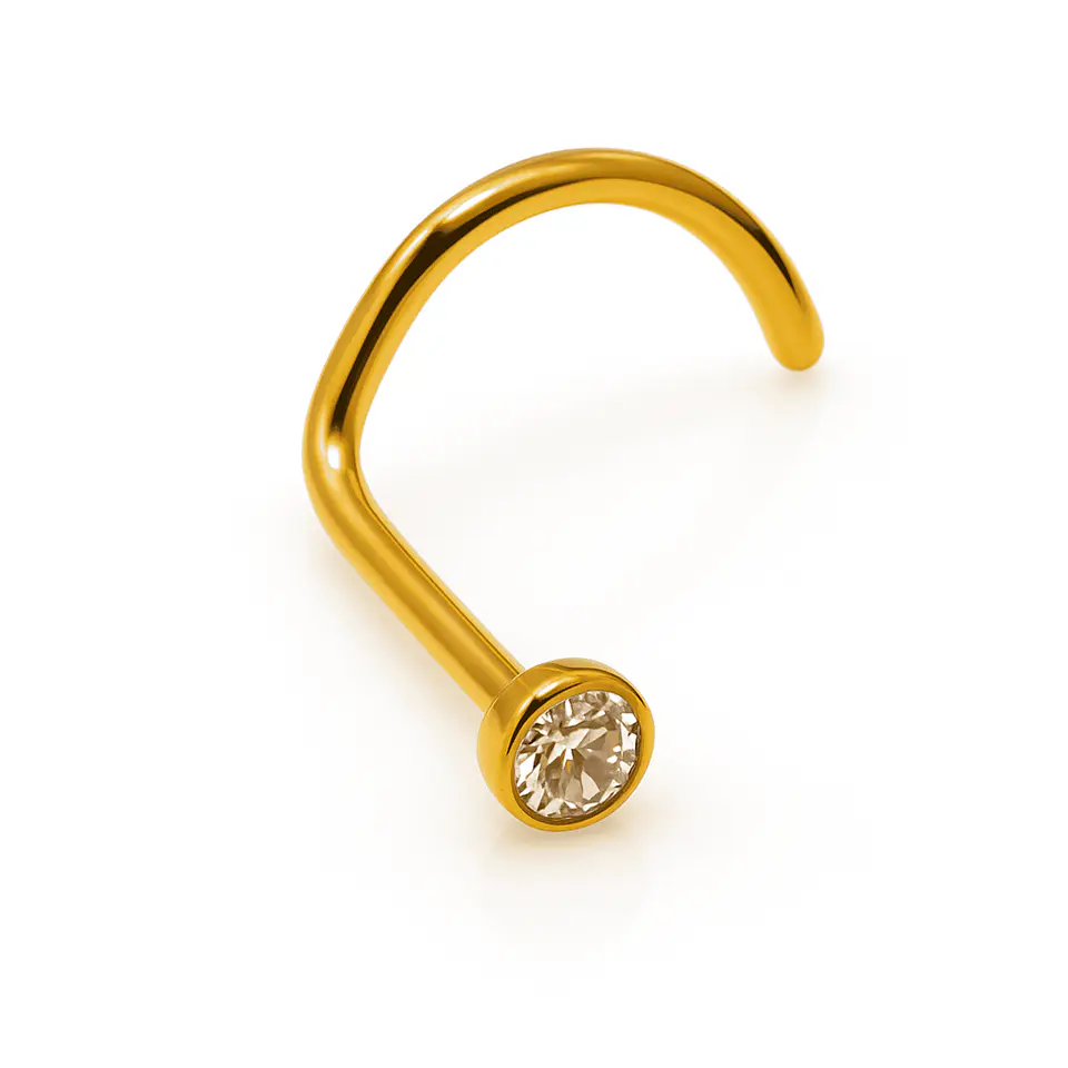 Piercing Nariz Nostril Tipo S Titanio ASTM F136 20G · Zirconia 2mm · Chapado en Oro 18k 1