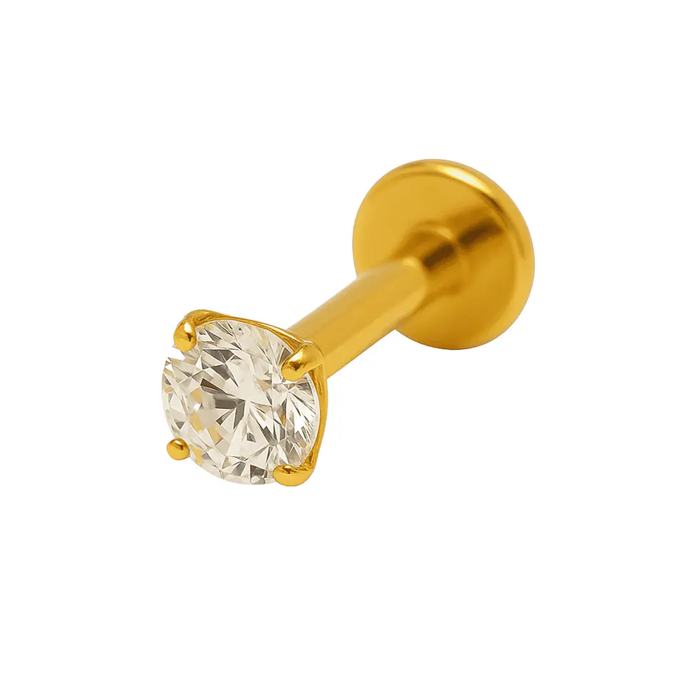 Piercing Labret Punto De Luz Titanio Astm F136 Chapado Oro 18k 1