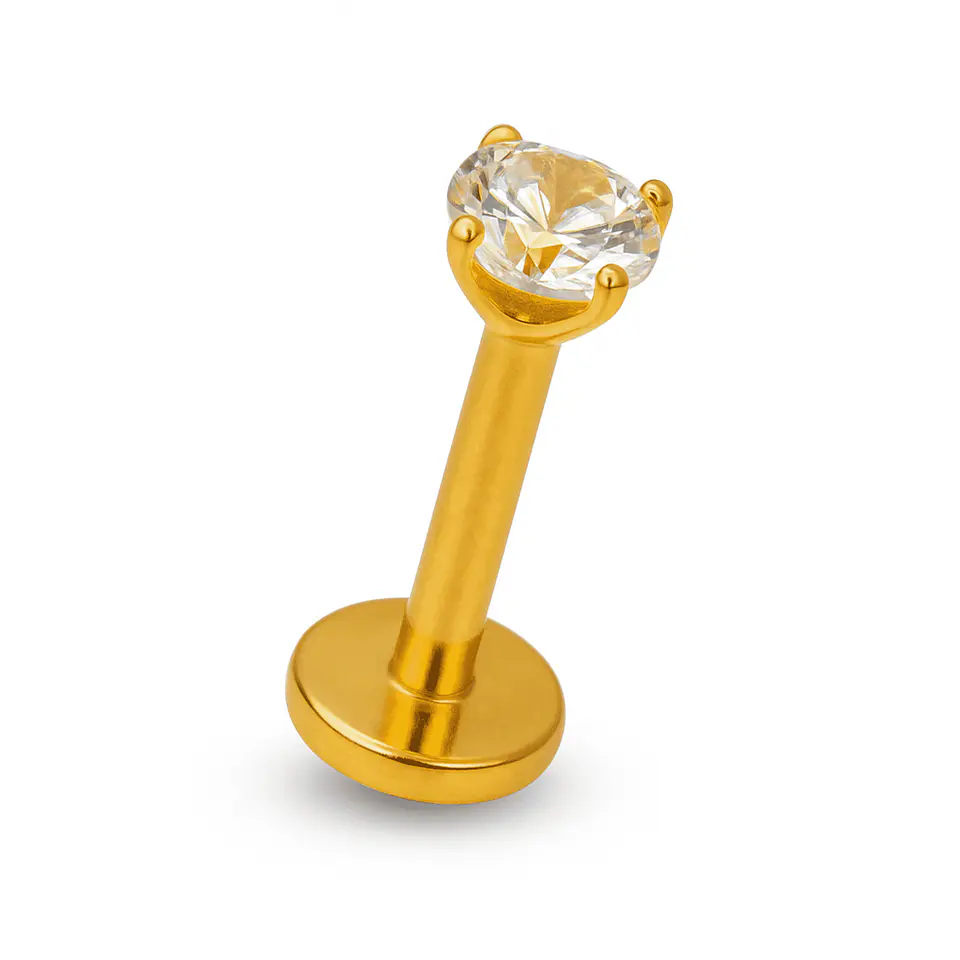 Piercing Labret Punto De Luz Titanio Astm F136 Chapado Oro 18k 5