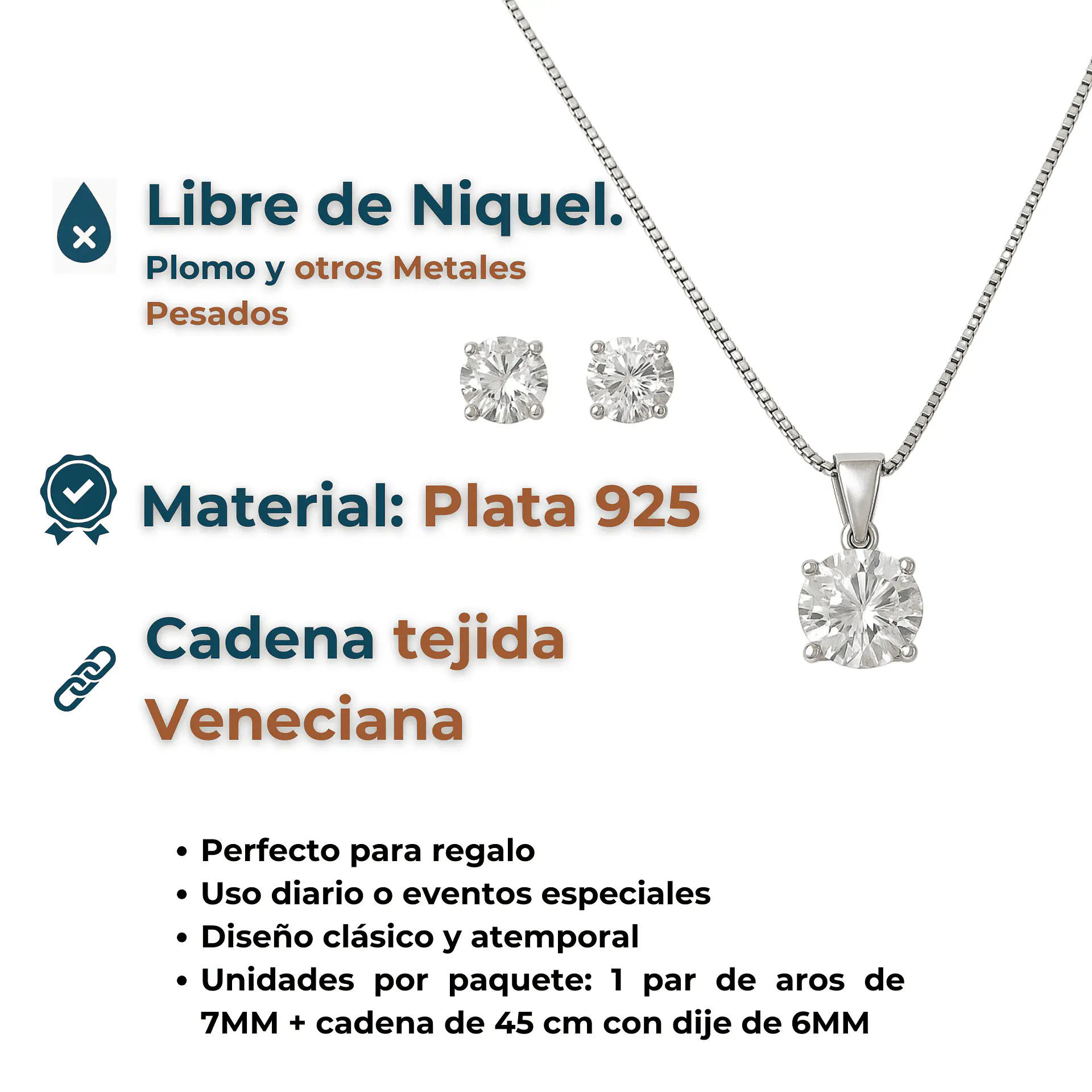 Set Conjunto Cadena Veneciana Aro Punto De Luz Plata Sublime 2