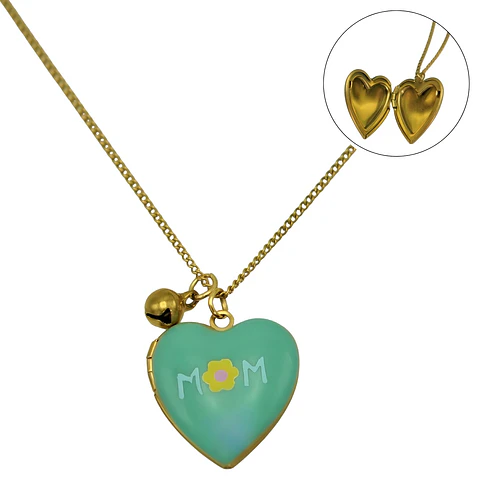 Relicario corazon MAMA turquesa chapado en oro 18k