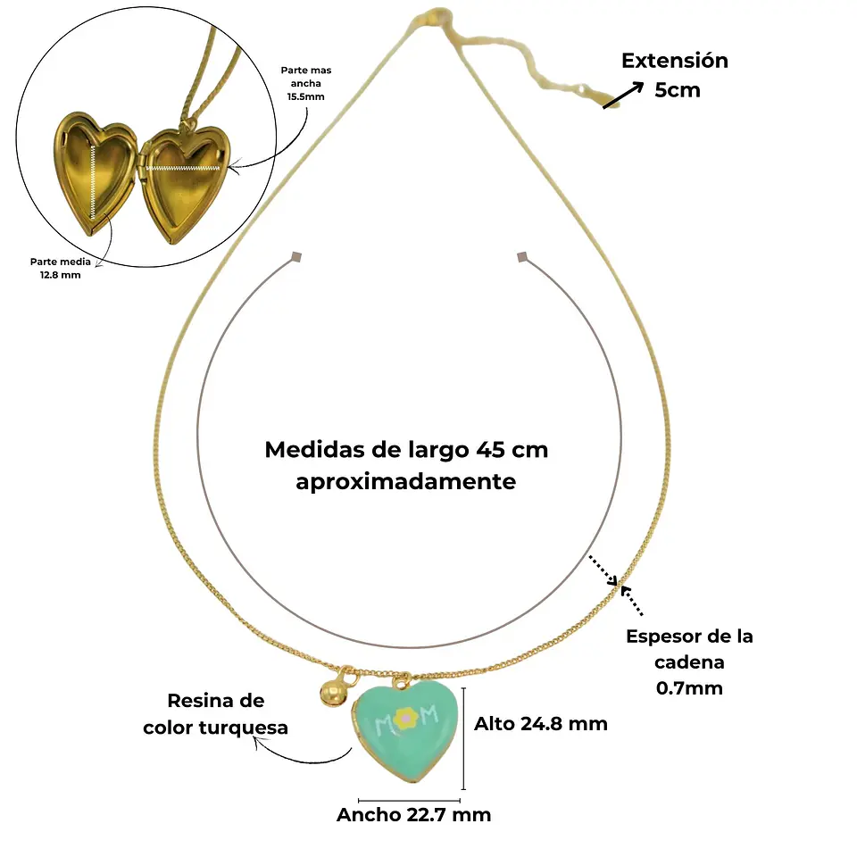 Relicario corazon MAMA turquesa chapado en oro 18k 4