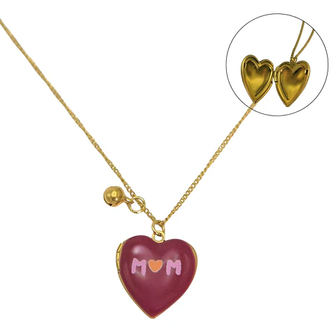 Relicario corazon MAMA burdeos chapado en oro 18k