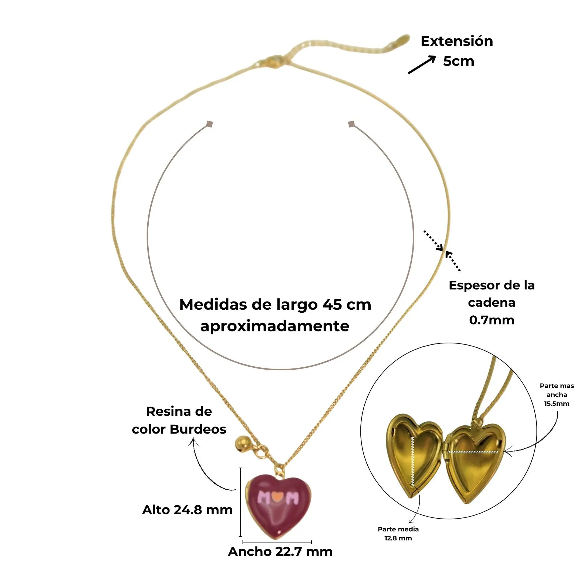 Relicario corazon MAMA burdeos chapado en oro 18k 4