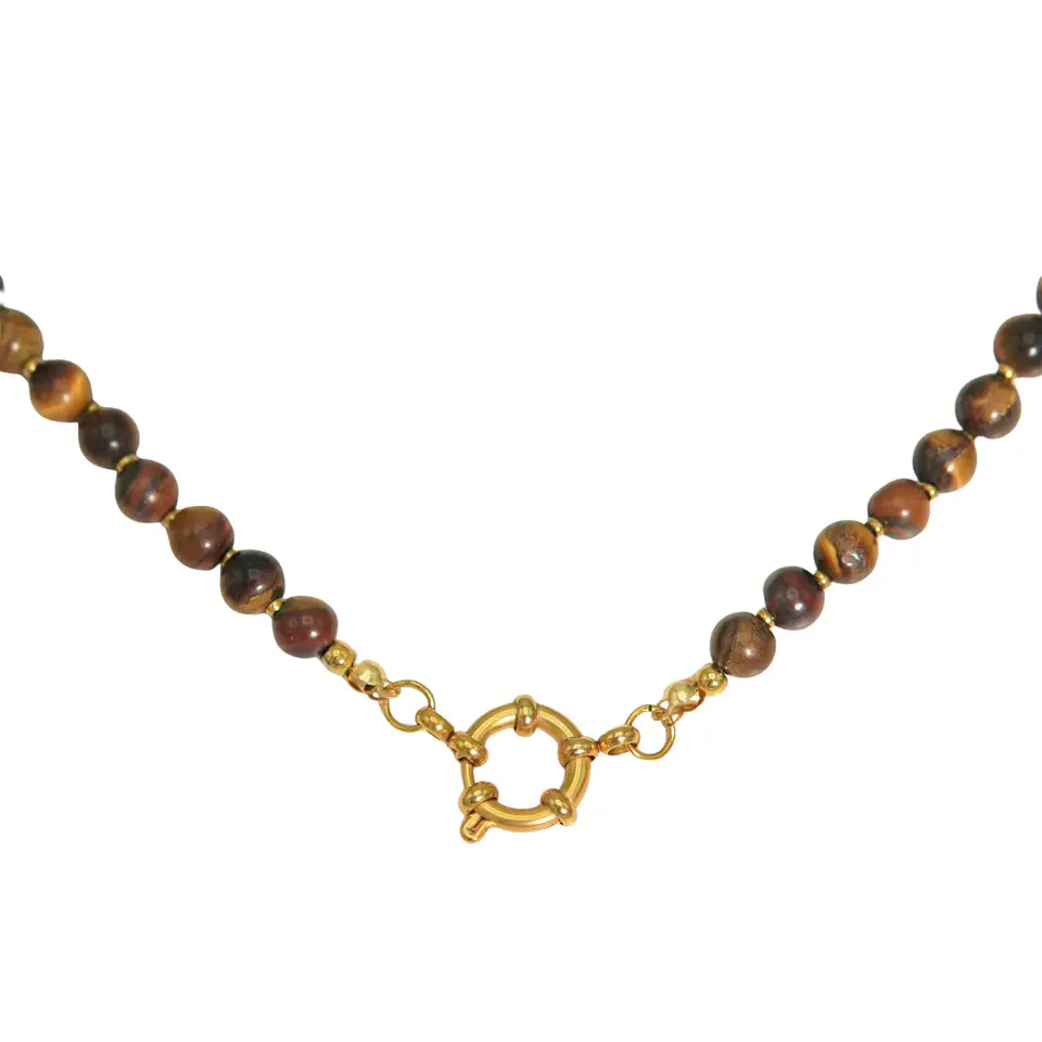 Collar gargantilla ojo de tigre 6mm chapado en oro 18k Terranova 8