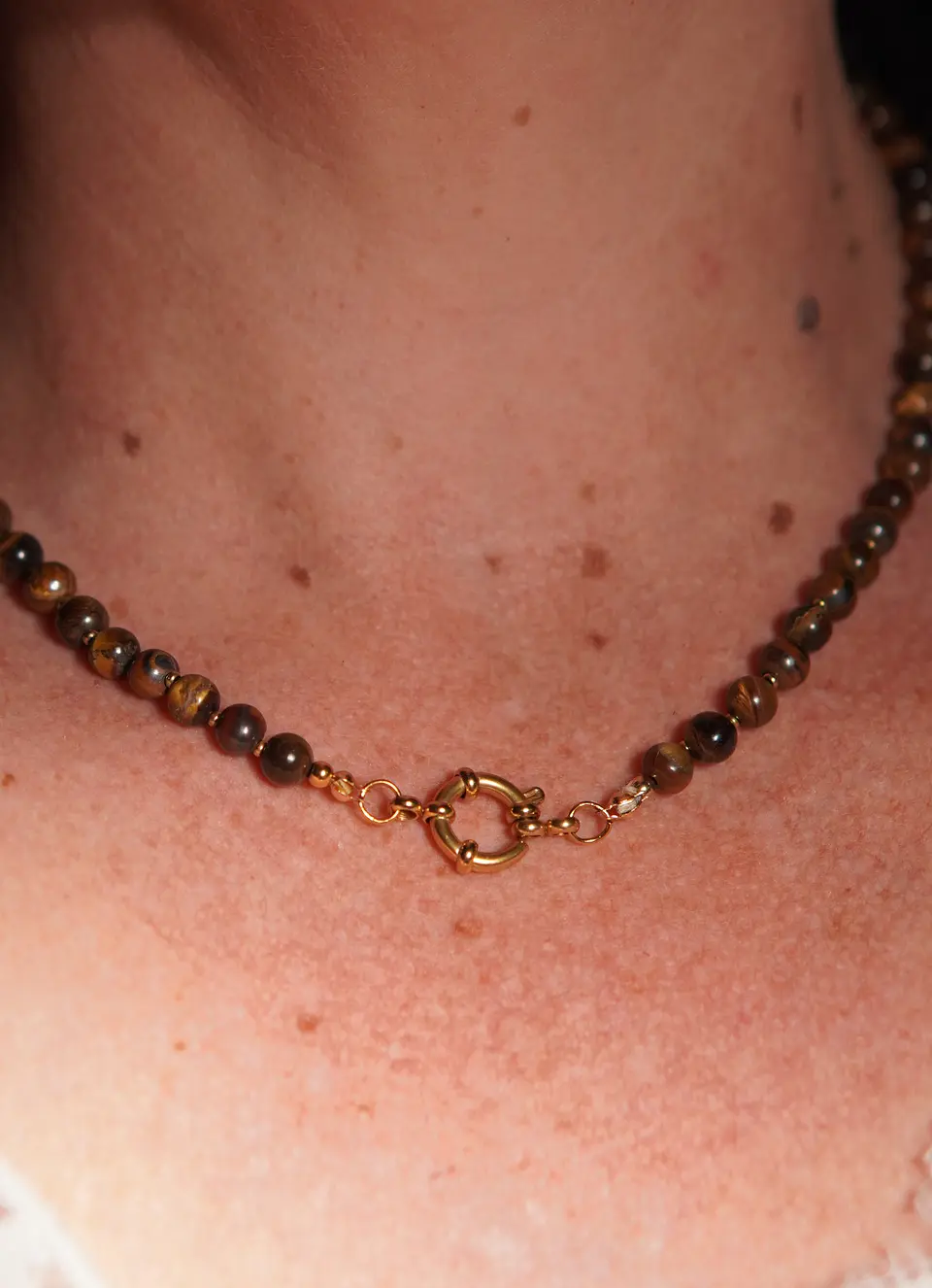 Collar gargantilla ojo de tigre 6mm chapado en oro 18k Terranova 11