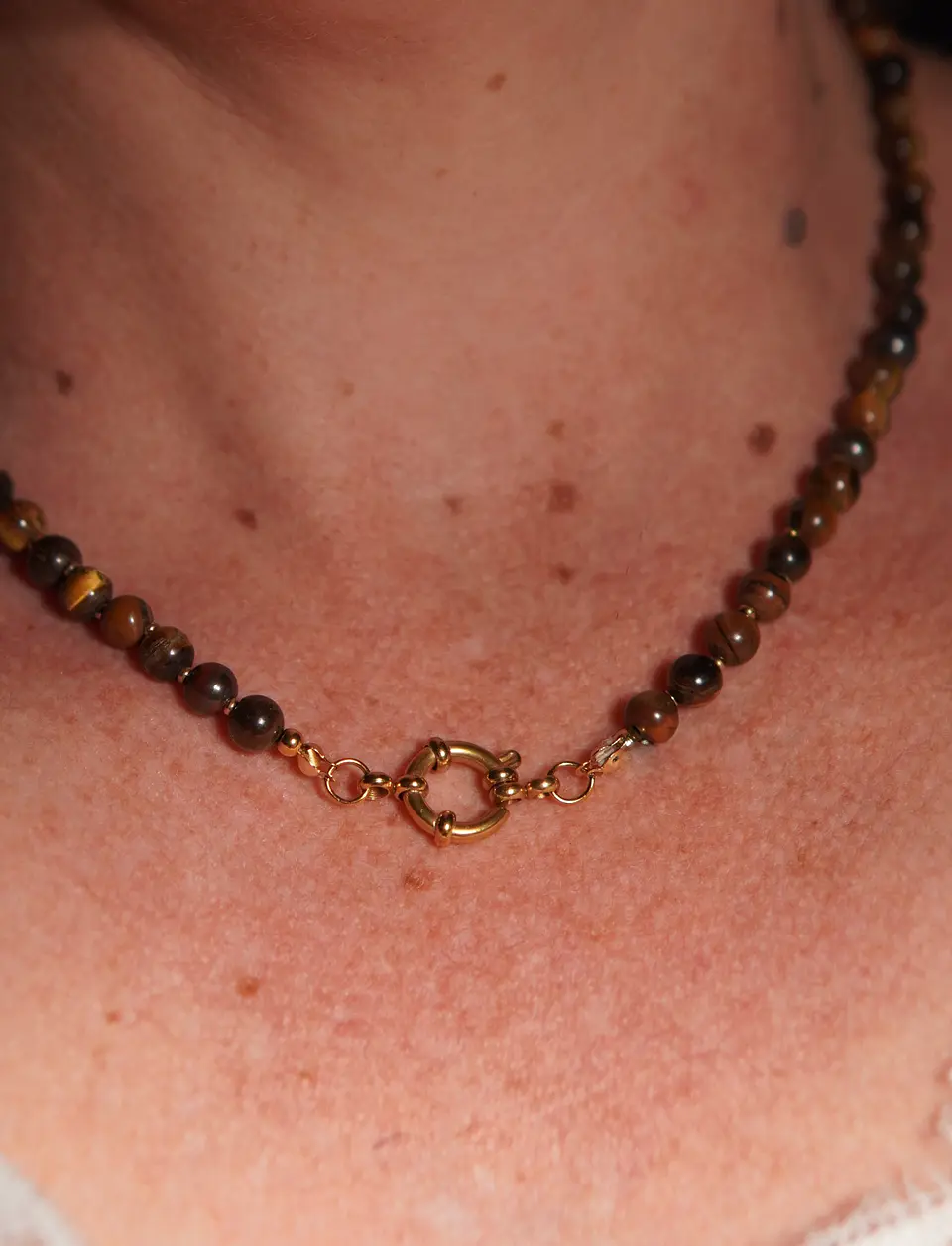 Collar gargantilla ojo de tigre 6mm chapado en oro 18k Terranova 3
