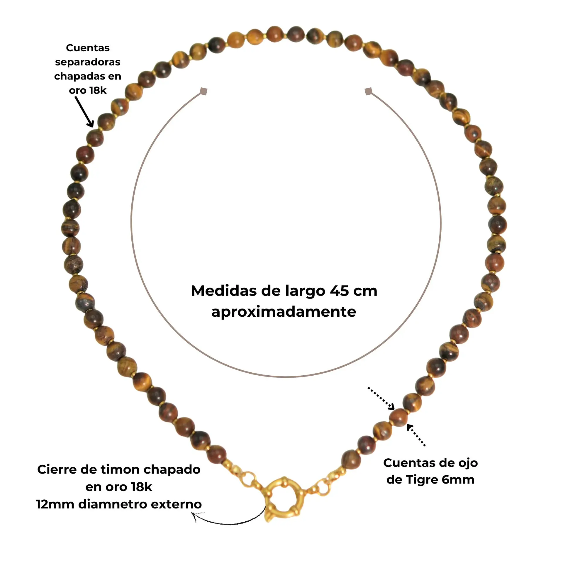 Collar gargantilla ojo de tigre 6mm chapado en oro 18k Terranova 4