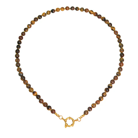 Collar gargantilla ojo de tigre 6mm chapado en oro 18k Terranova