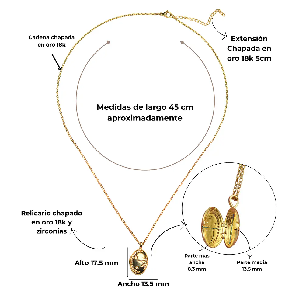 Relicario Lilian luna estrella zirconias Chapado en oro 18k 4