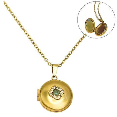 Relicario Alicia cierre magnetico zirconia verde chapado en oro 18k