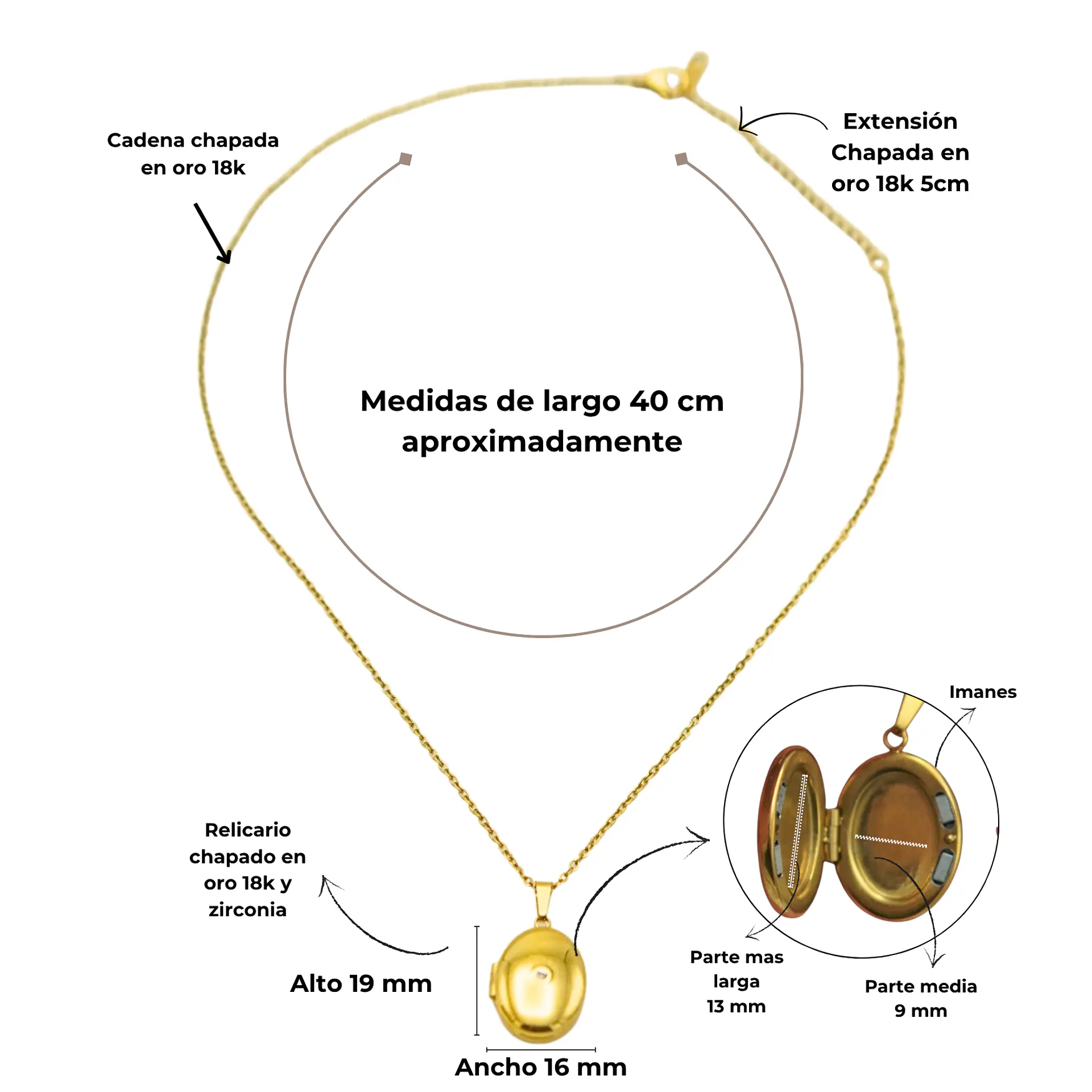 Relicario Dalia magnetico punto de luz chapado en oro 18k 4