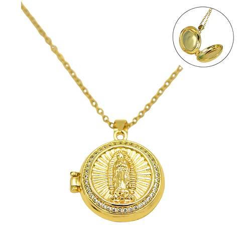 Relicario virgen Maria zirconias chapado en oro 18k