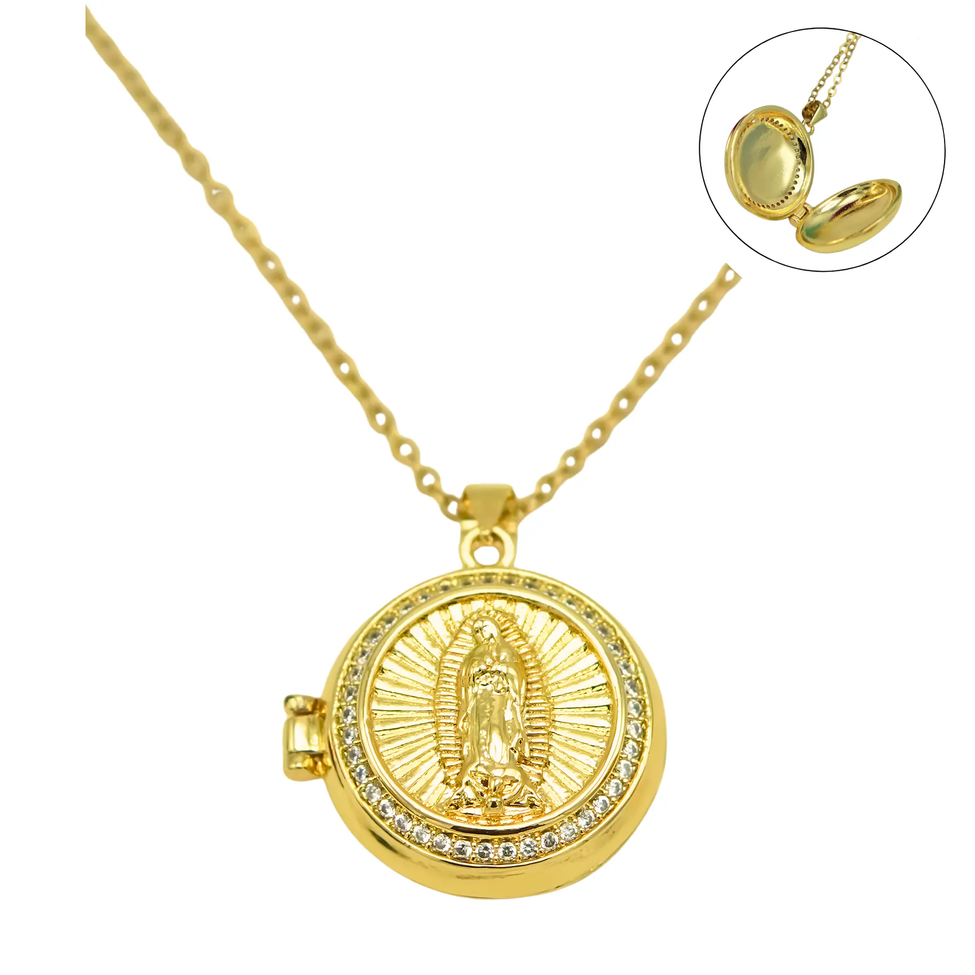 Relicario virgen Maria zirconias chapado en oro 18k 1