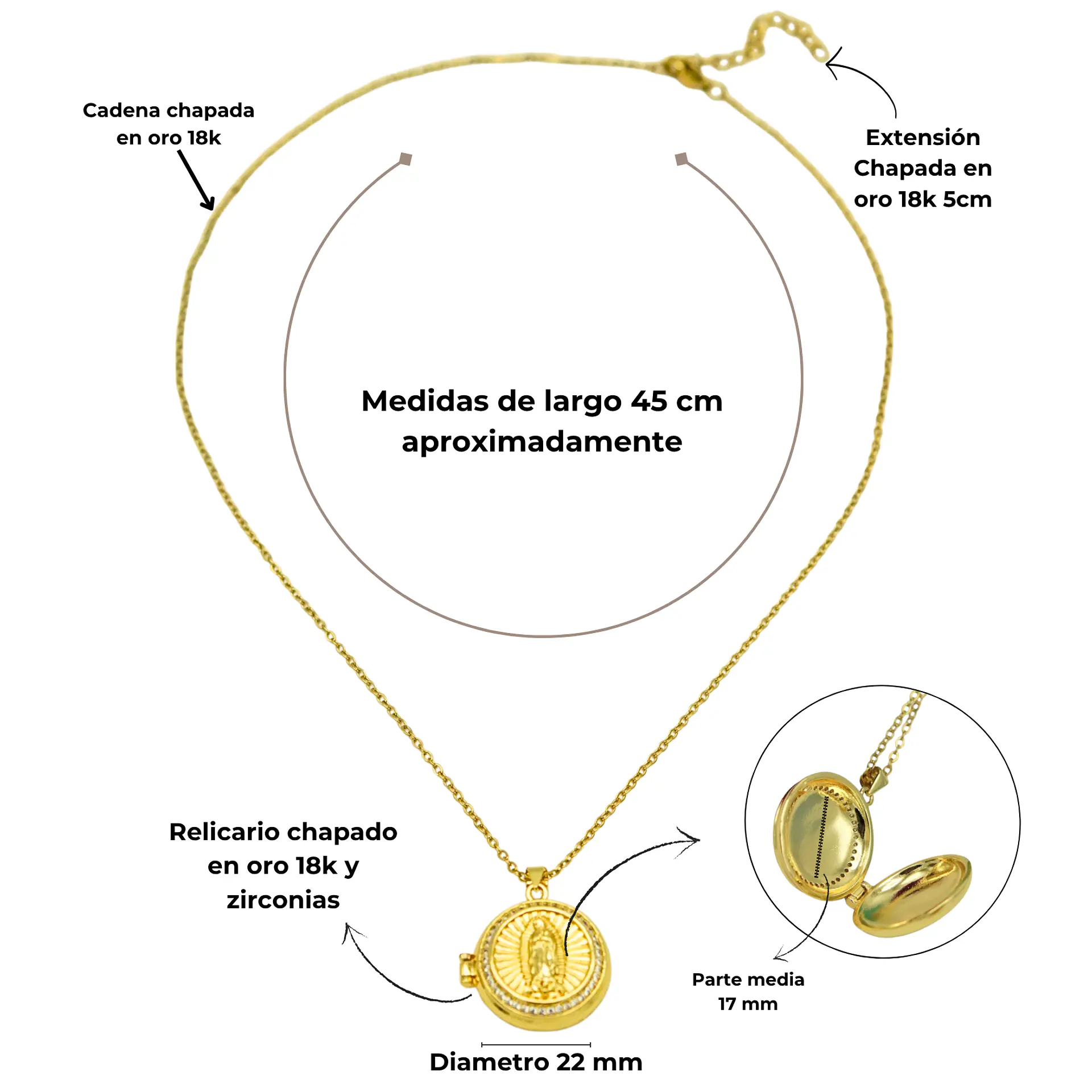 Relicario virgen Maria zirconias chapado en oro 18k 4