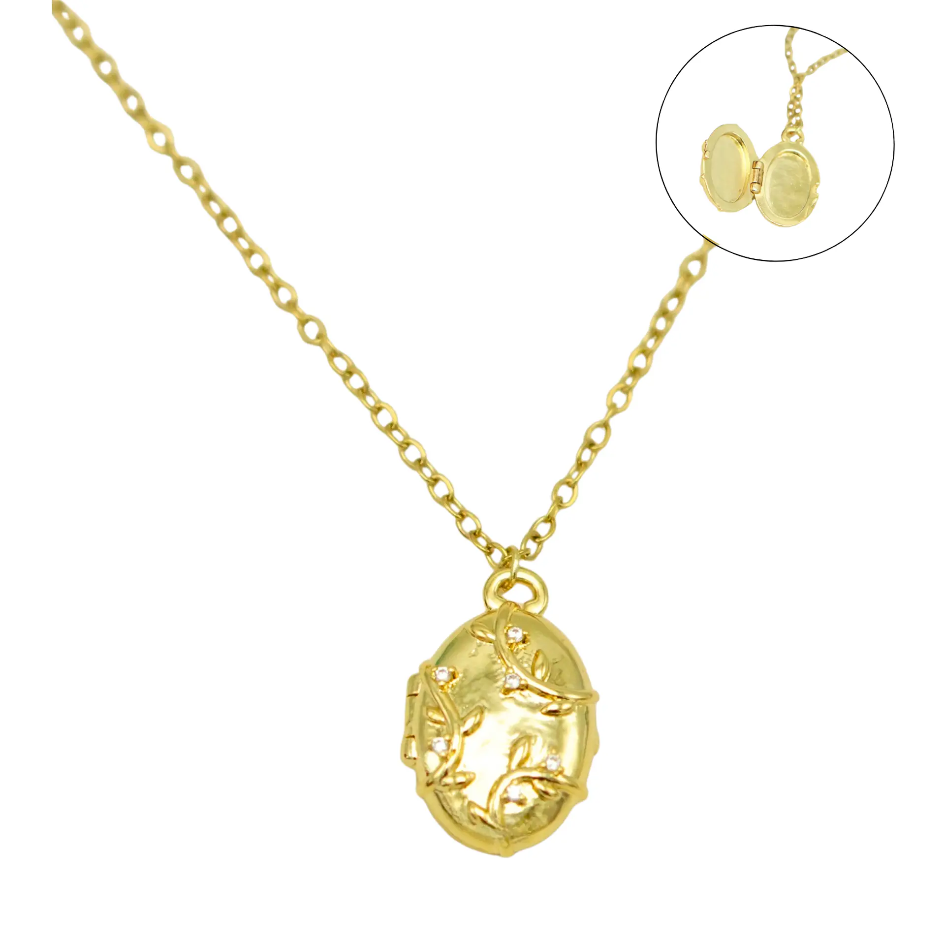 Relicario hiedras zirconias chapado en oro 18k 1