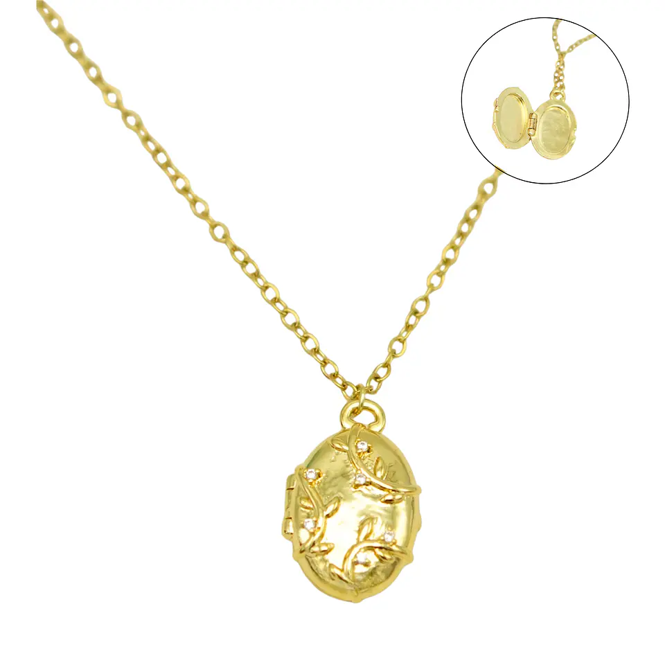 Relicario hiedras zirconias chapado en oro 18k 1