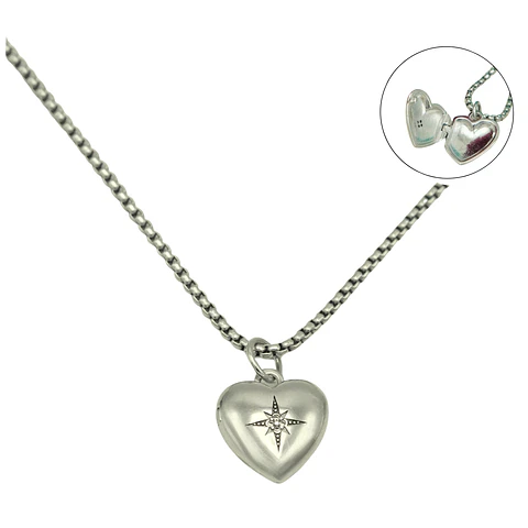 Colgante relicario corazon estrella plata fina 925