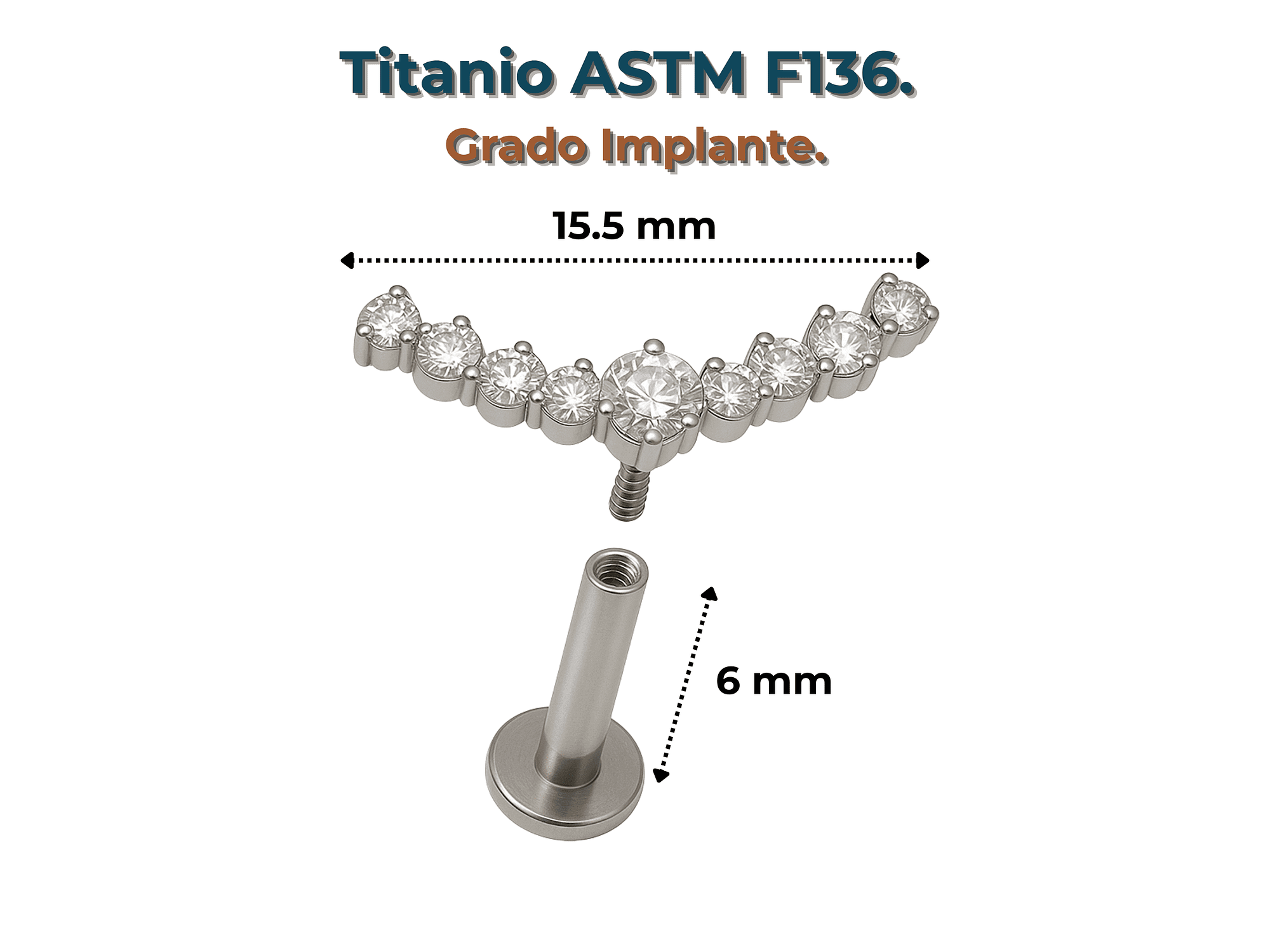 Piercing Labret Astm F136 Titanio Zirconia Trepador 3