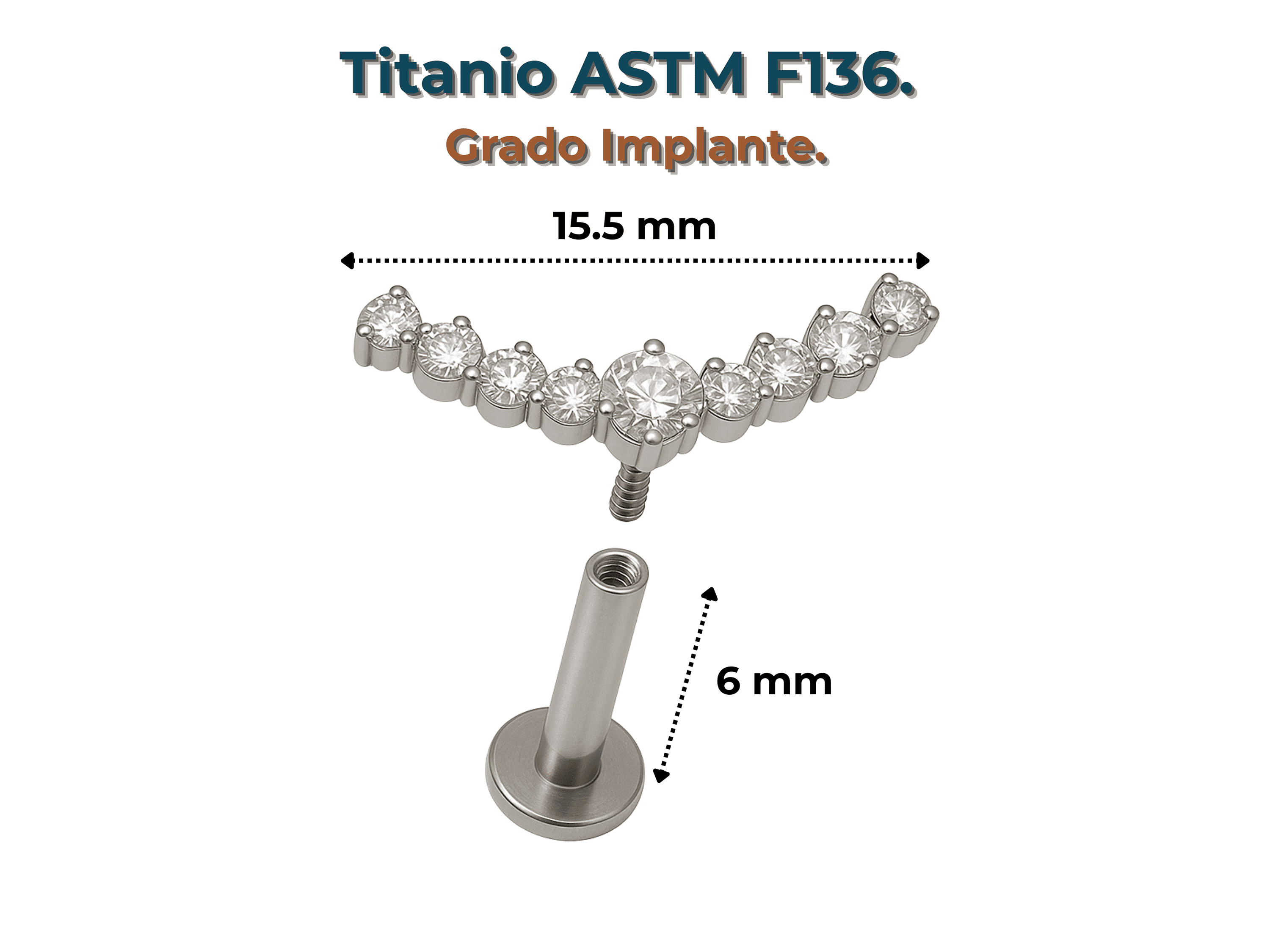 Piercing Labret Astm F136 Titanio Zirconia Trepador 3