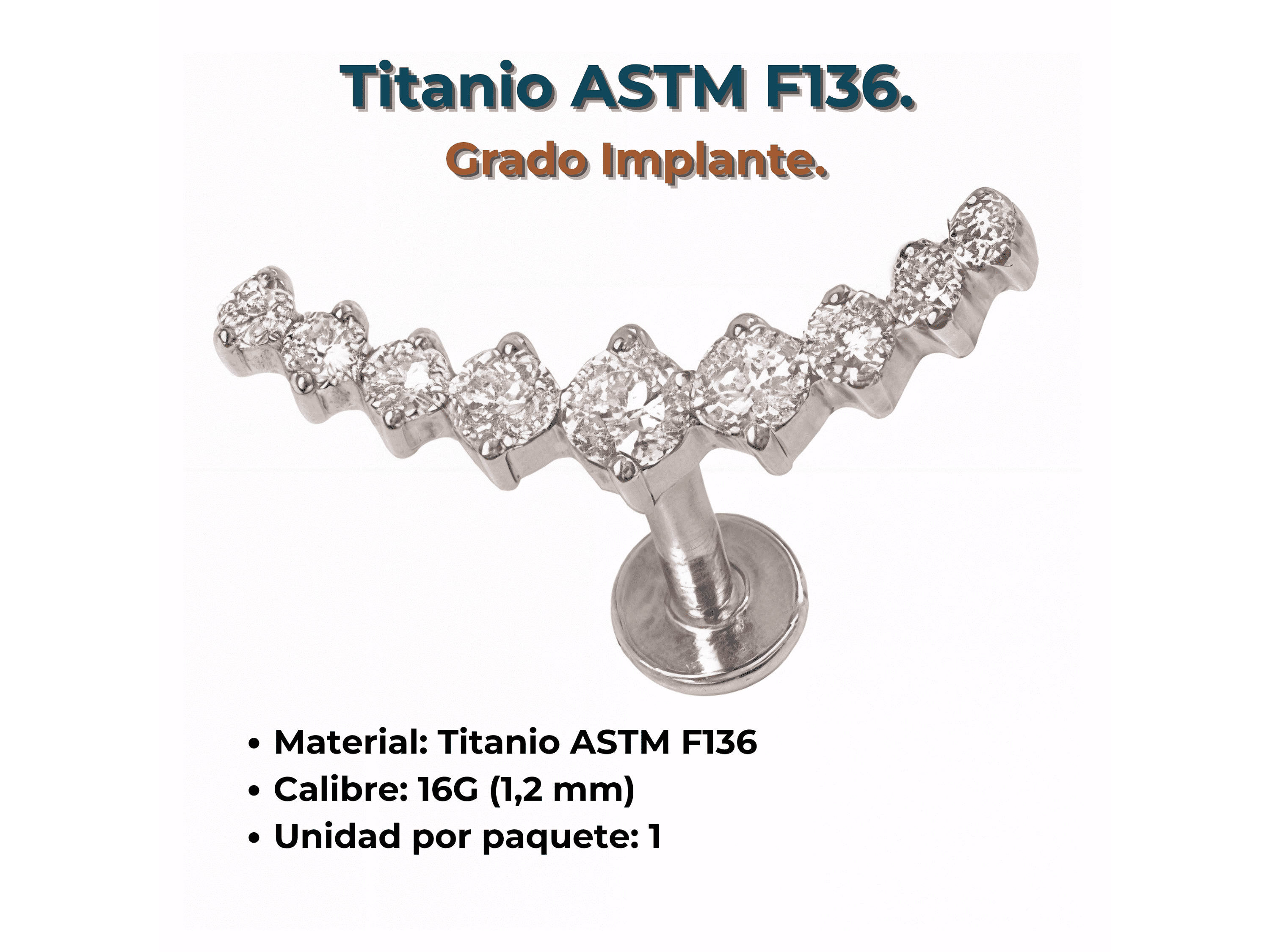 Piercing Labret Astm F136 Titanio Zirconia Trepador 2