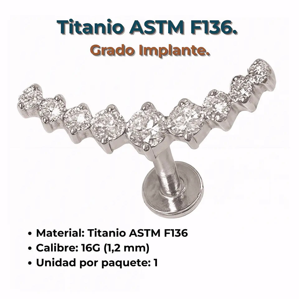 Piercing Labret Lucilla Astm F136 Titanio Zirconia 6mm 5