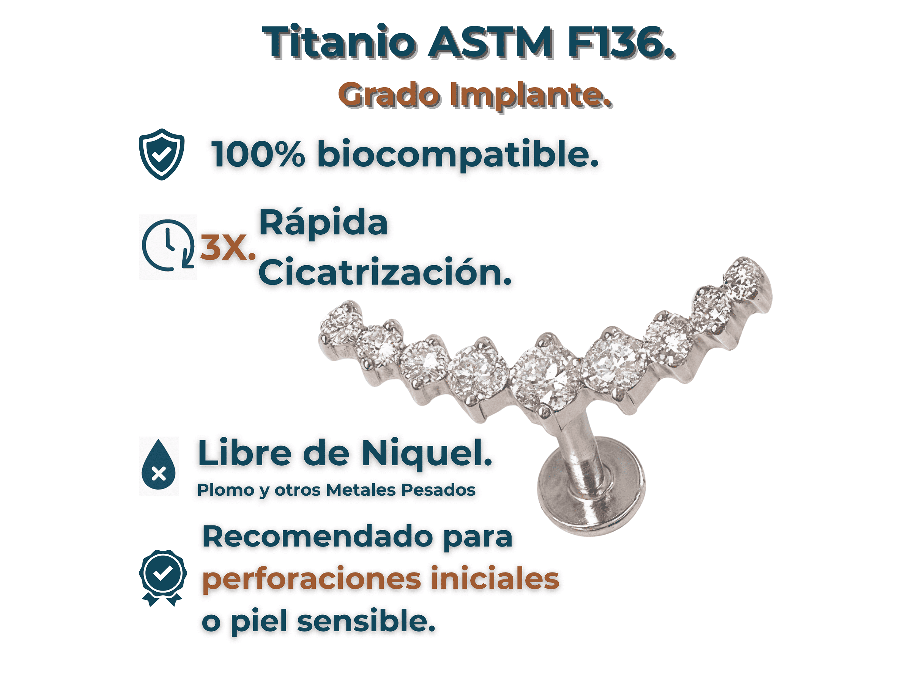 Piercing Labret Astm F136 Titanio Zirconia Trepador 5