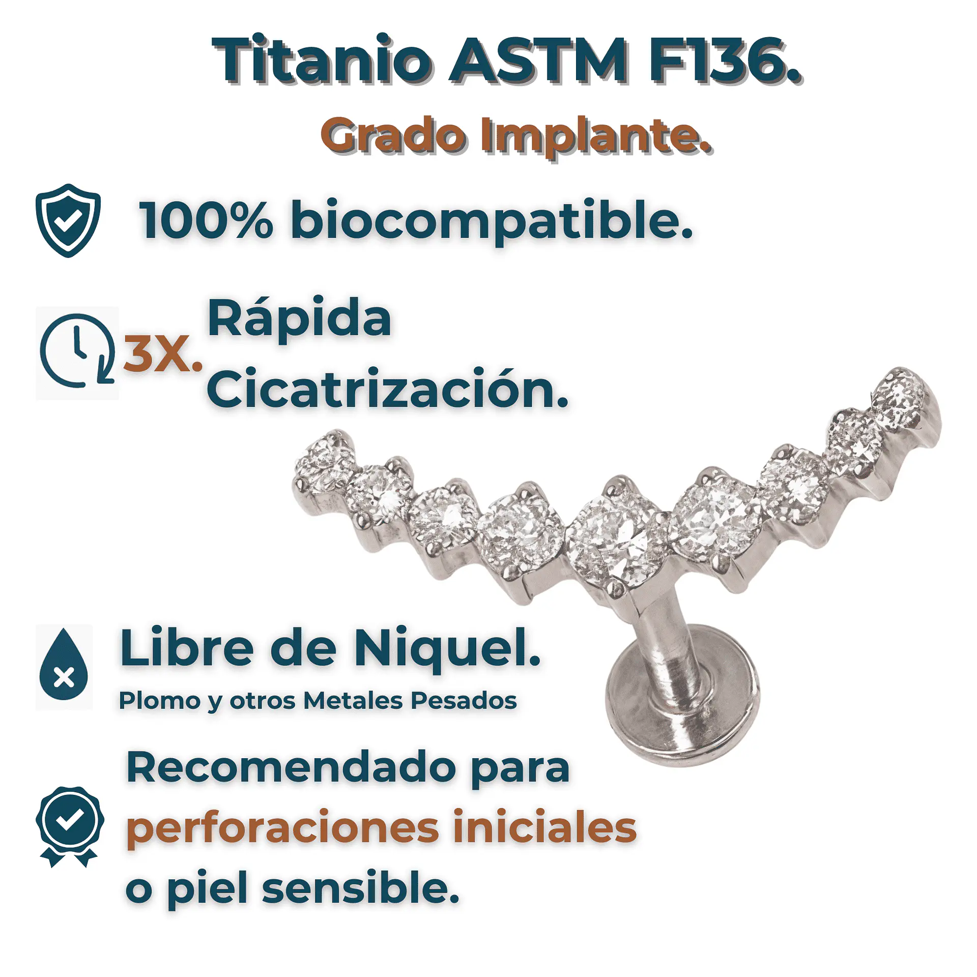 Piercing Labret Lucilla Astm F136 Titanio Zirconia 6mm 7
