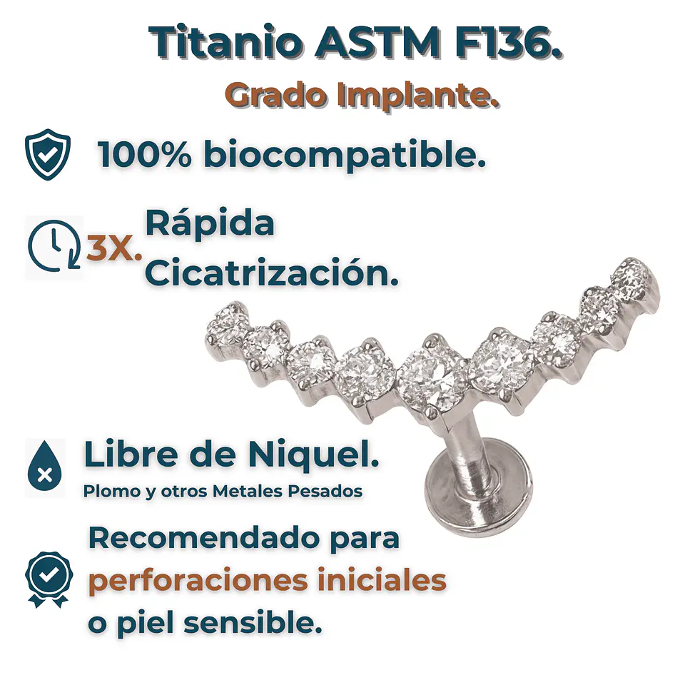 Piercing Labret Lucilla Astm F136 Titanio Zirconia 6mm 7