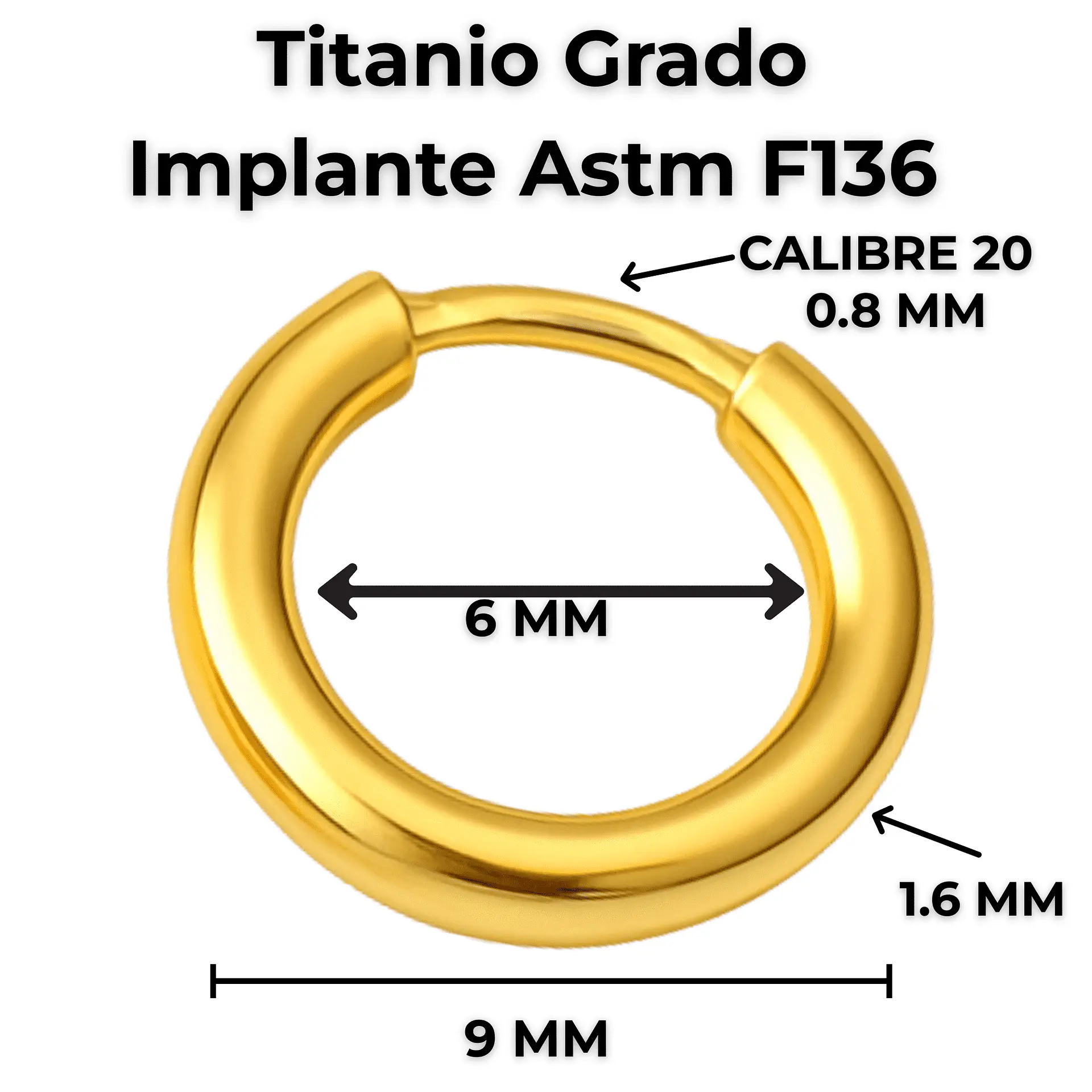 Argollas Lisas Aura 6mm Aros Titanio Astm F136 Chapada En Oro 18k 3
