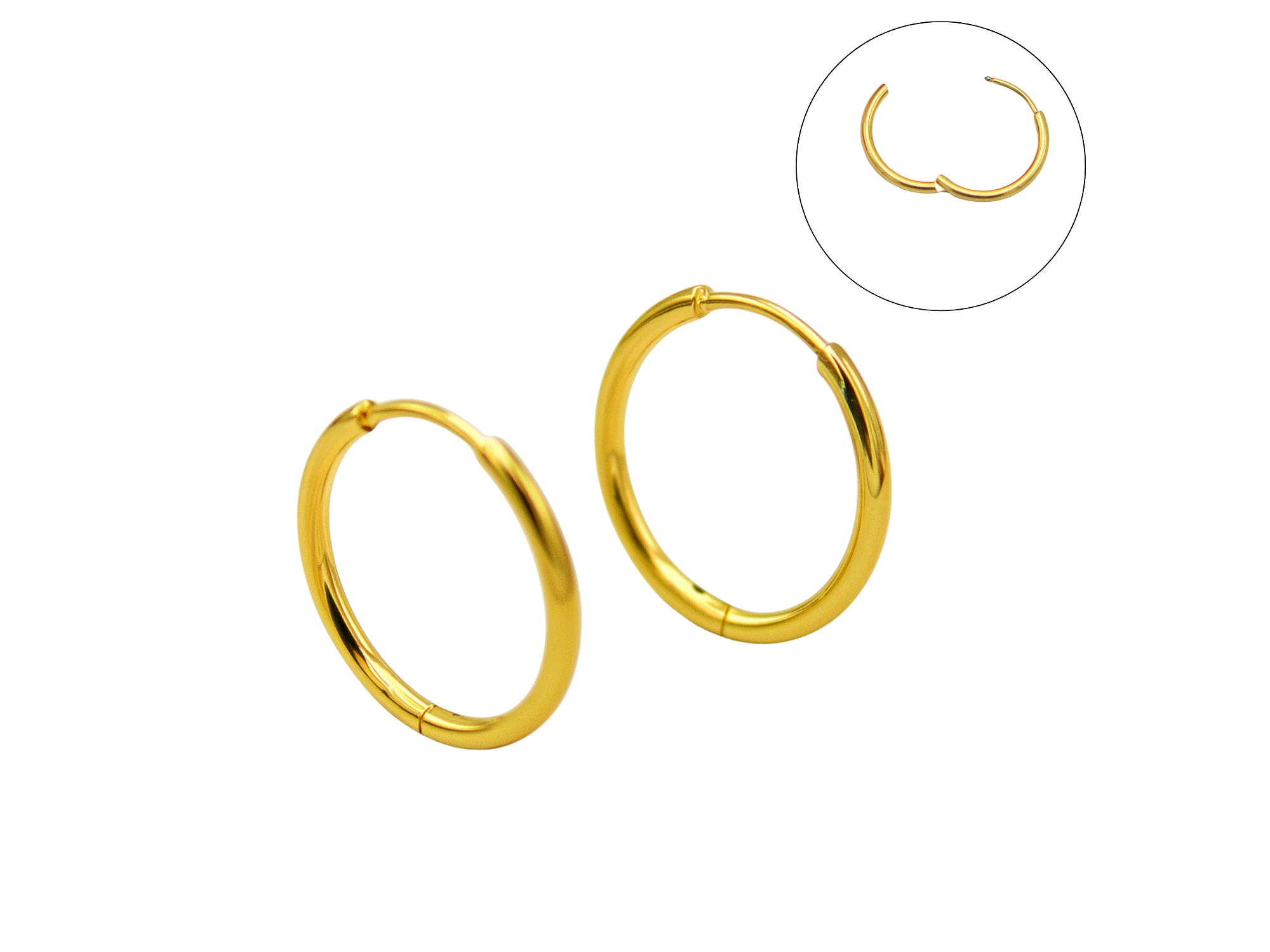 Argollas lisas minimalistas 14mm chapadas en oro 18k titanio ASTM F136 1