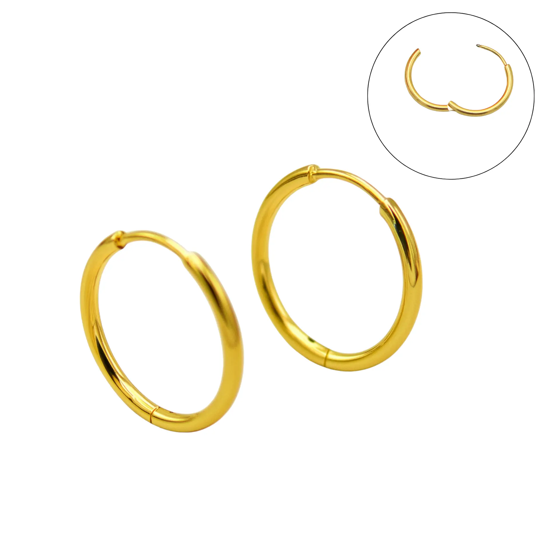 Argollas lisas Aura 14mm chapadas en oro 18k titanio ASTM F136 1
