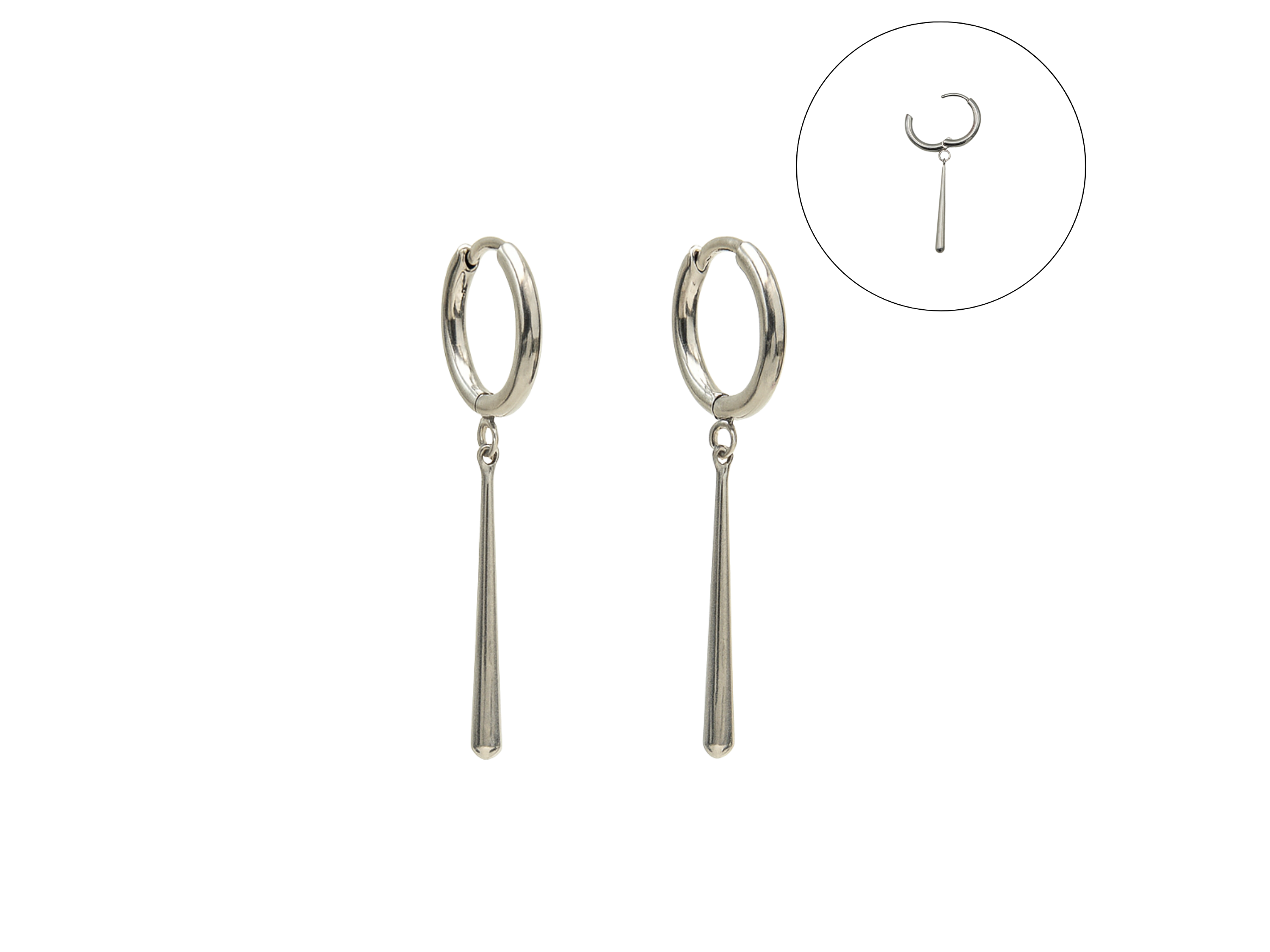 Argollas largas plateadas Zora 10mm  titanio ASTM F136 1