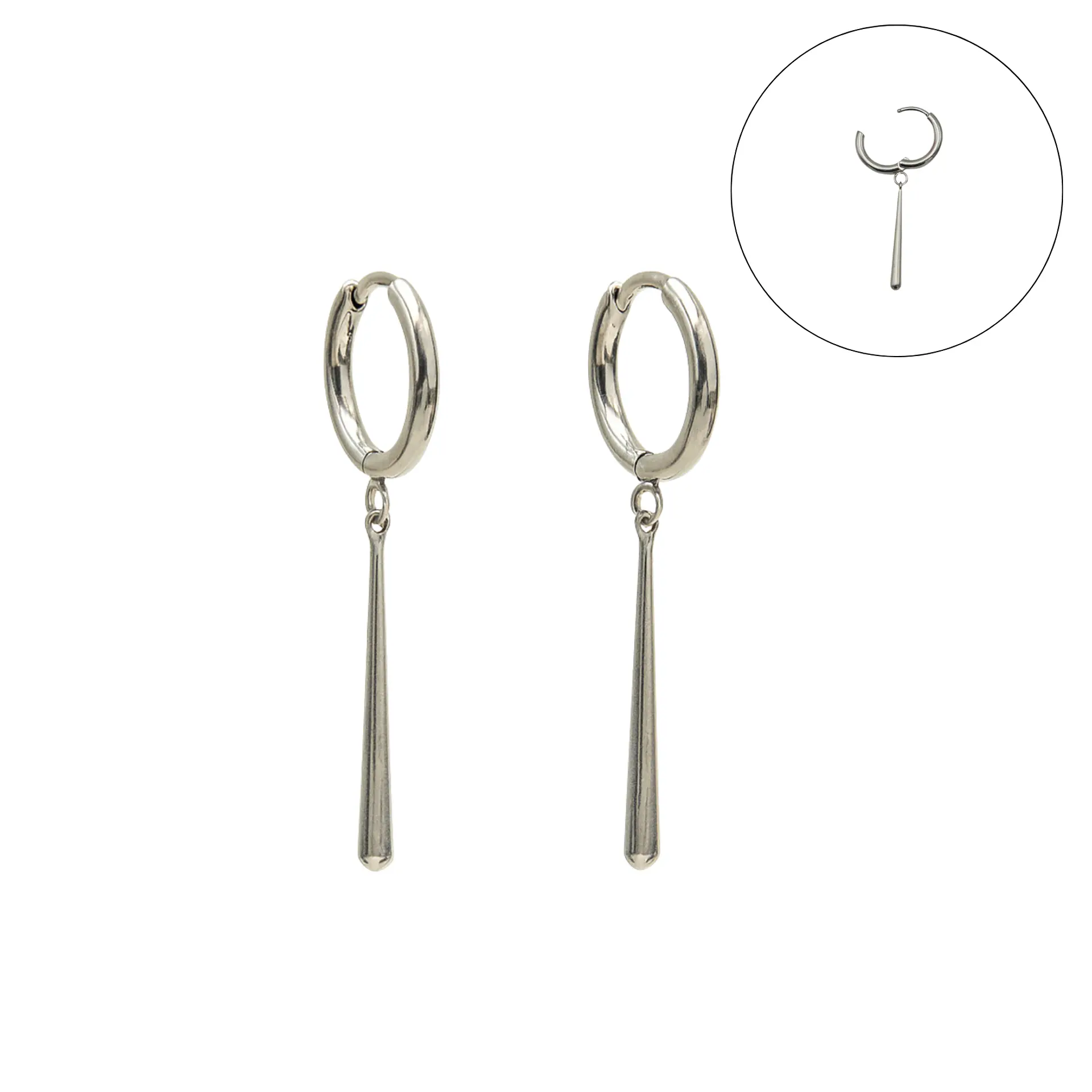 Argollas largas plateadas Zora 10mm  titanio ASTM F136 1