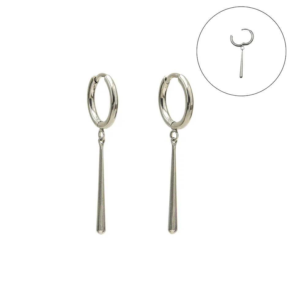 Argollas largas plateadas Zora 10mm  titanio ASTM F136 1