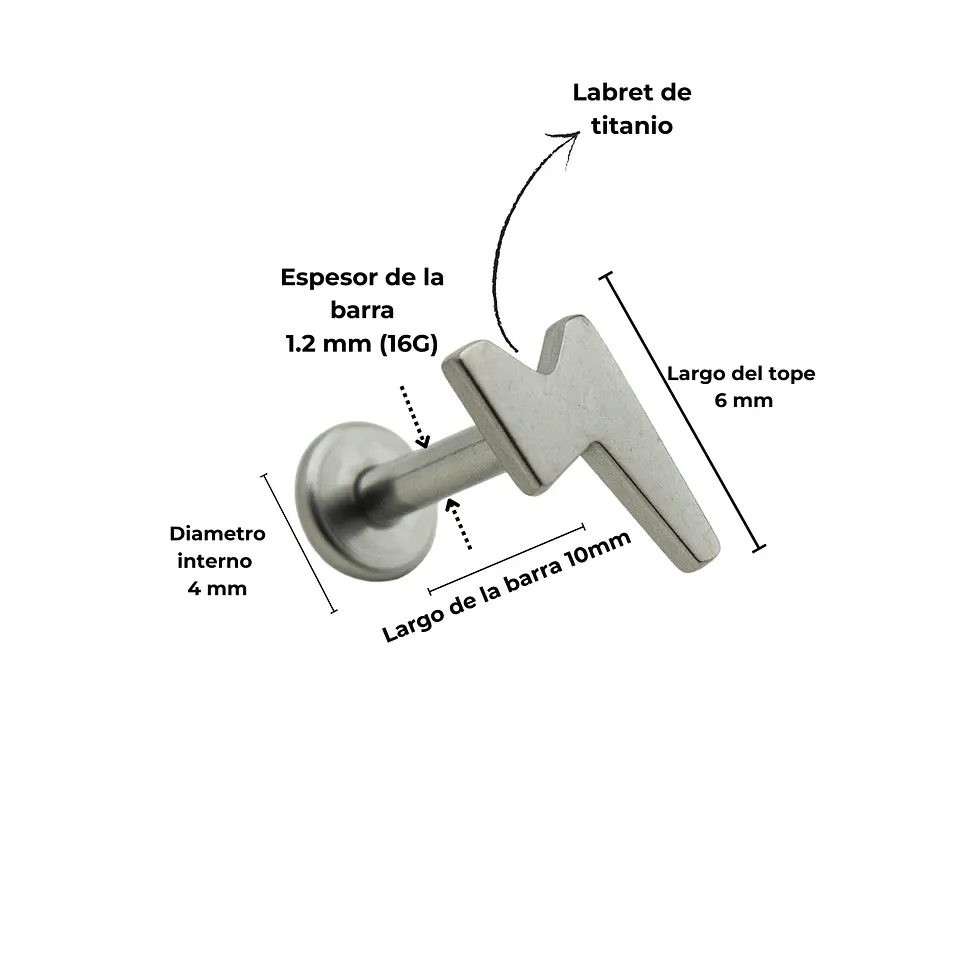 Piercing labret rayo barra 10mm 16G titanio ASTM F136 4