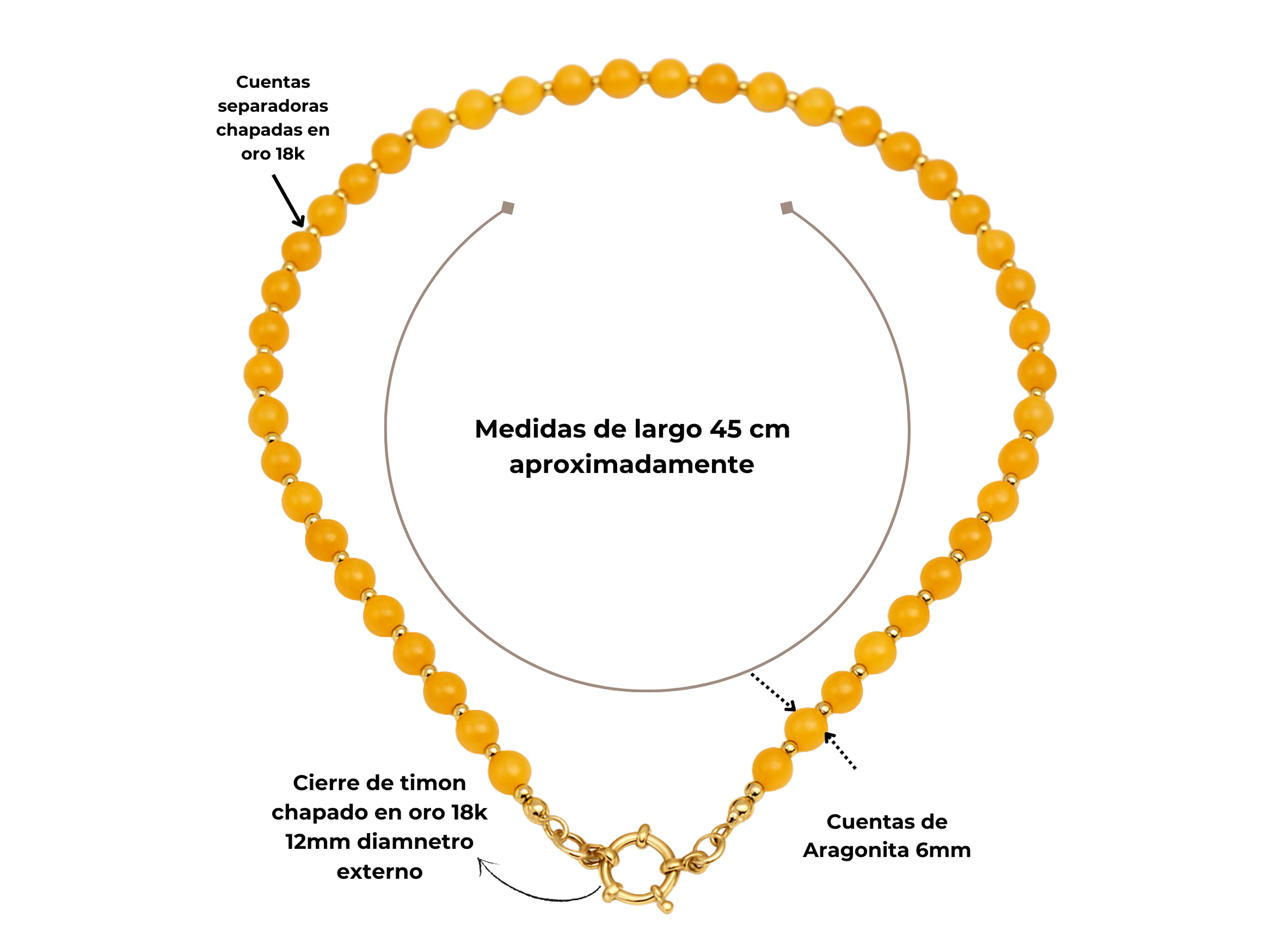 Collar gargantilla Aragonita 6mm chapado en oro 18k Terranova 4