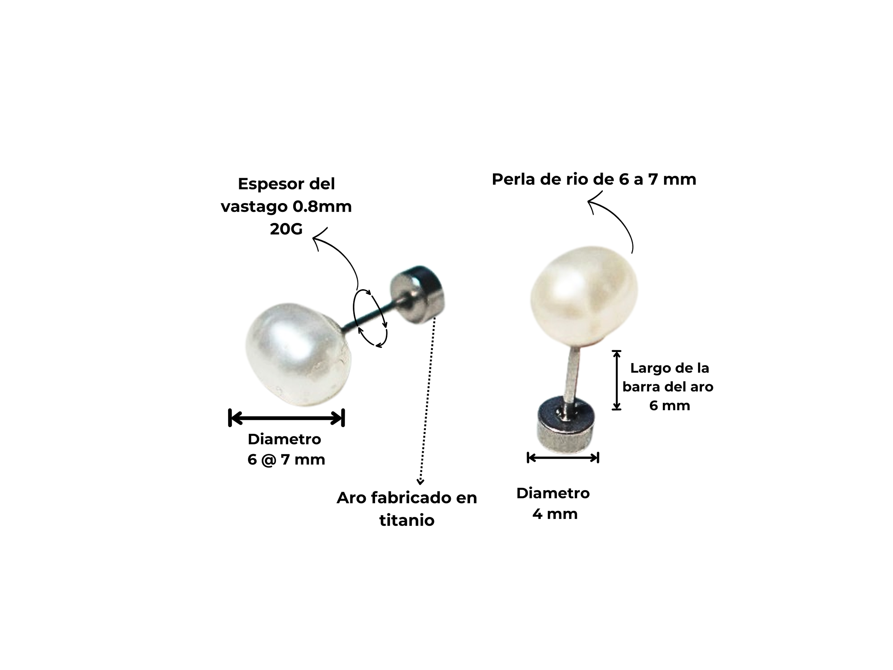 Aros Muriel perlas de rio 7mm titanio ASTM F136 Riviere 3