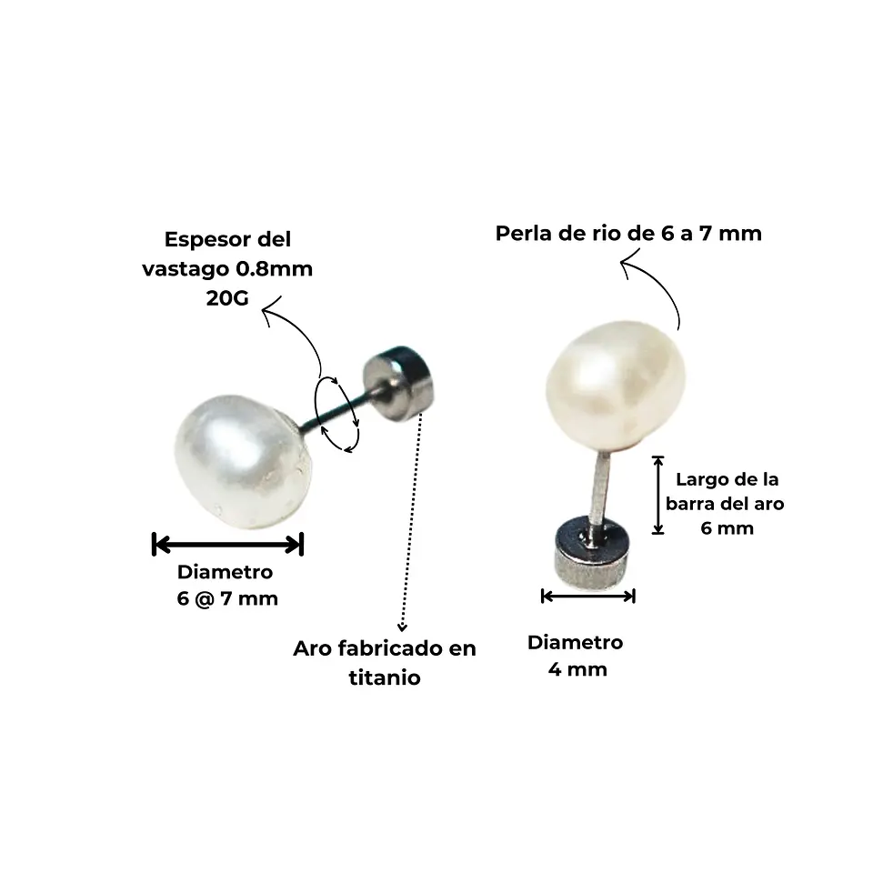 Aros Muriel perlas de rio 7mm titanio ASTM F136 Riviere 3