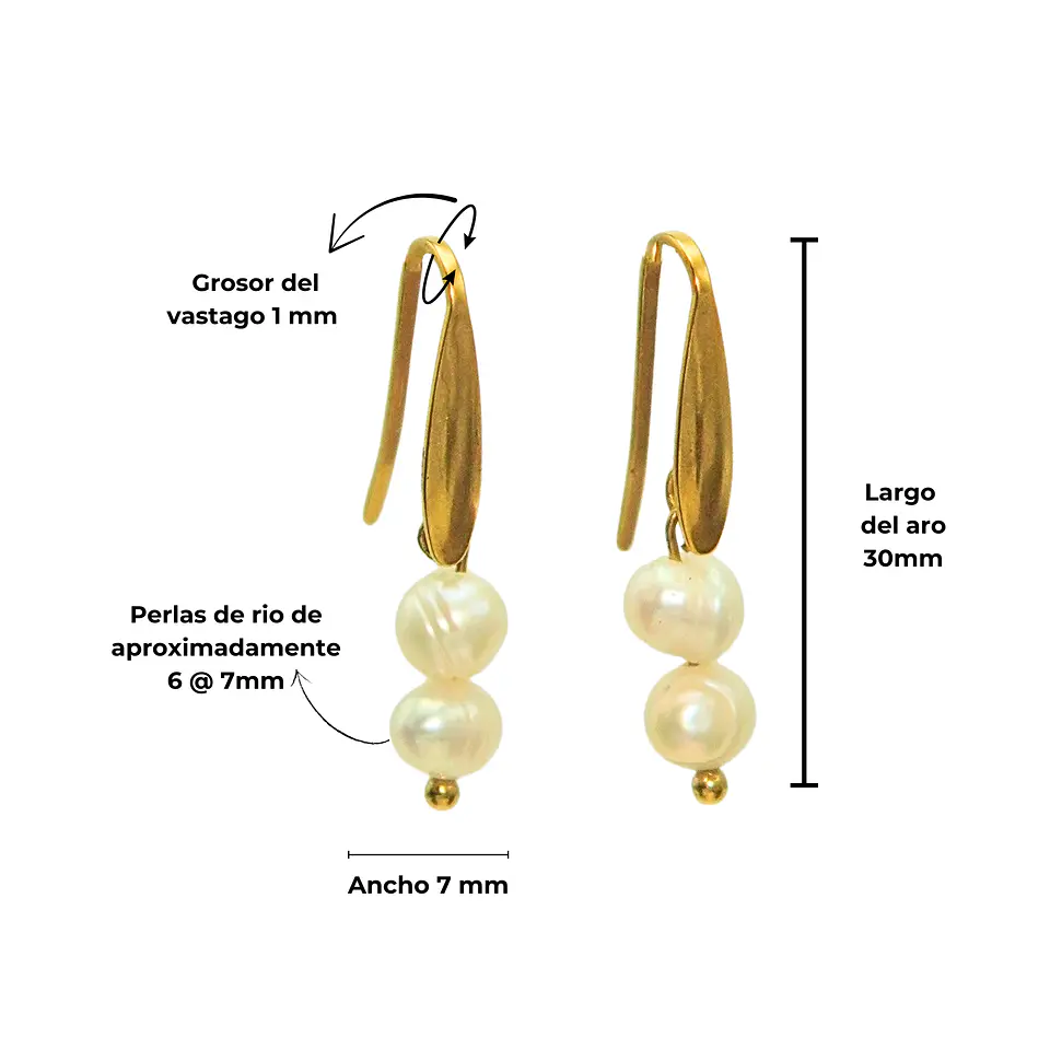Aros Ula perlas de rio chapadas en oro 18k Riviere 4