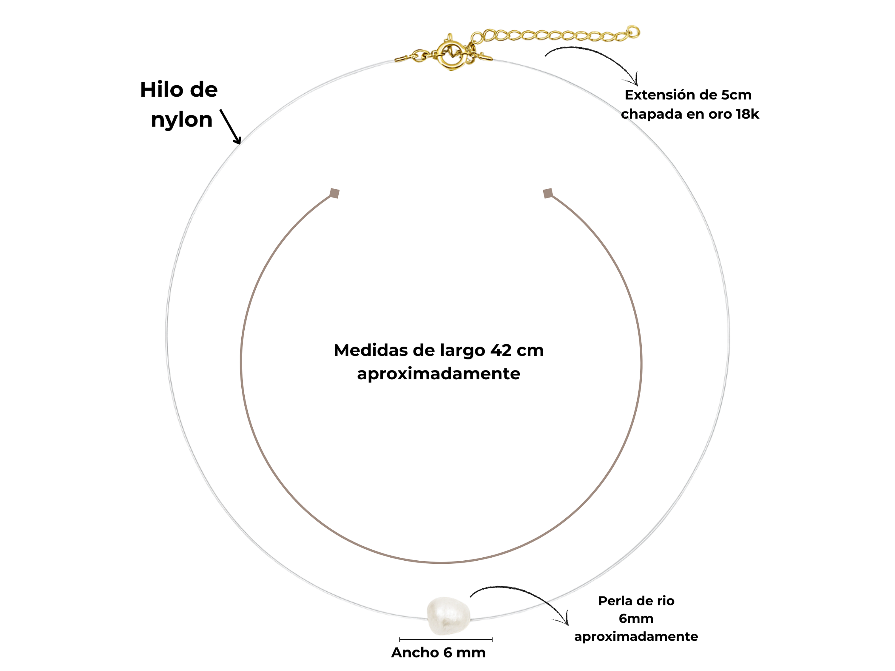 Gargantilla Nylon Meredith perla de rio Chapado en oro Riviere 4