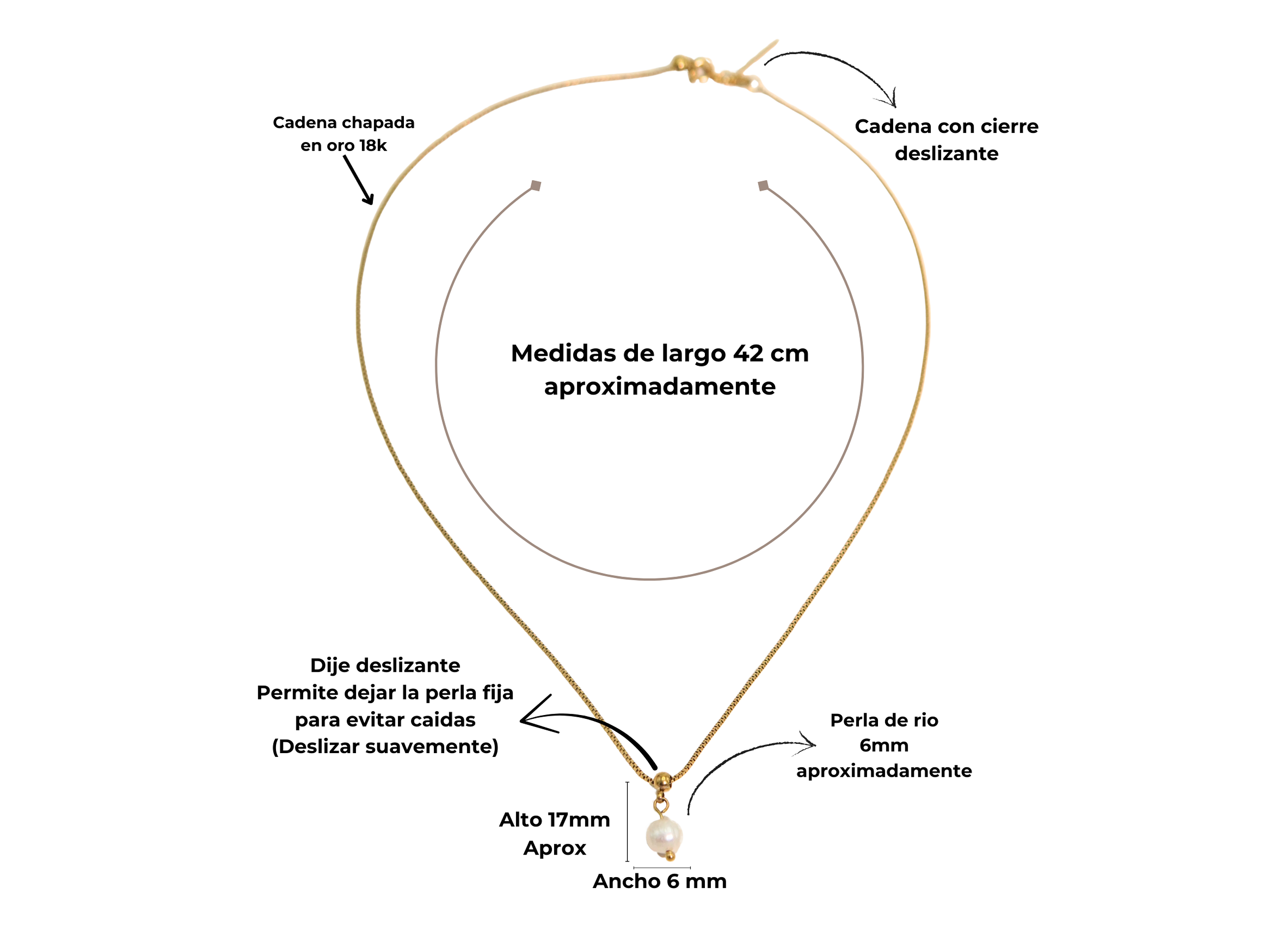 Collar ajustable Nerea perla de rio chapado en oro Riviere 4