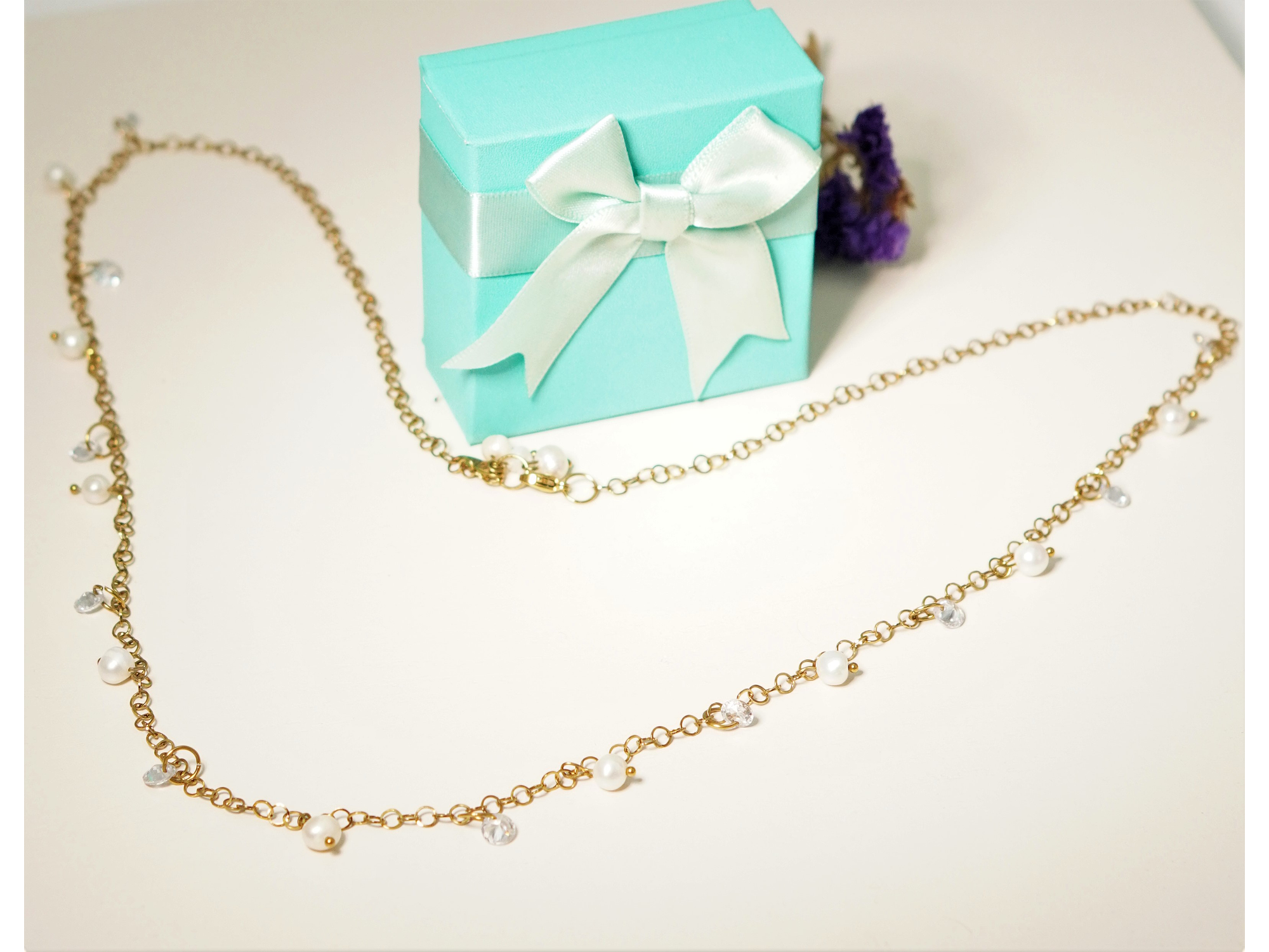 Collar largo 80cm ajustable Talasa zirconias y perlas chapado en oro Riviere 2