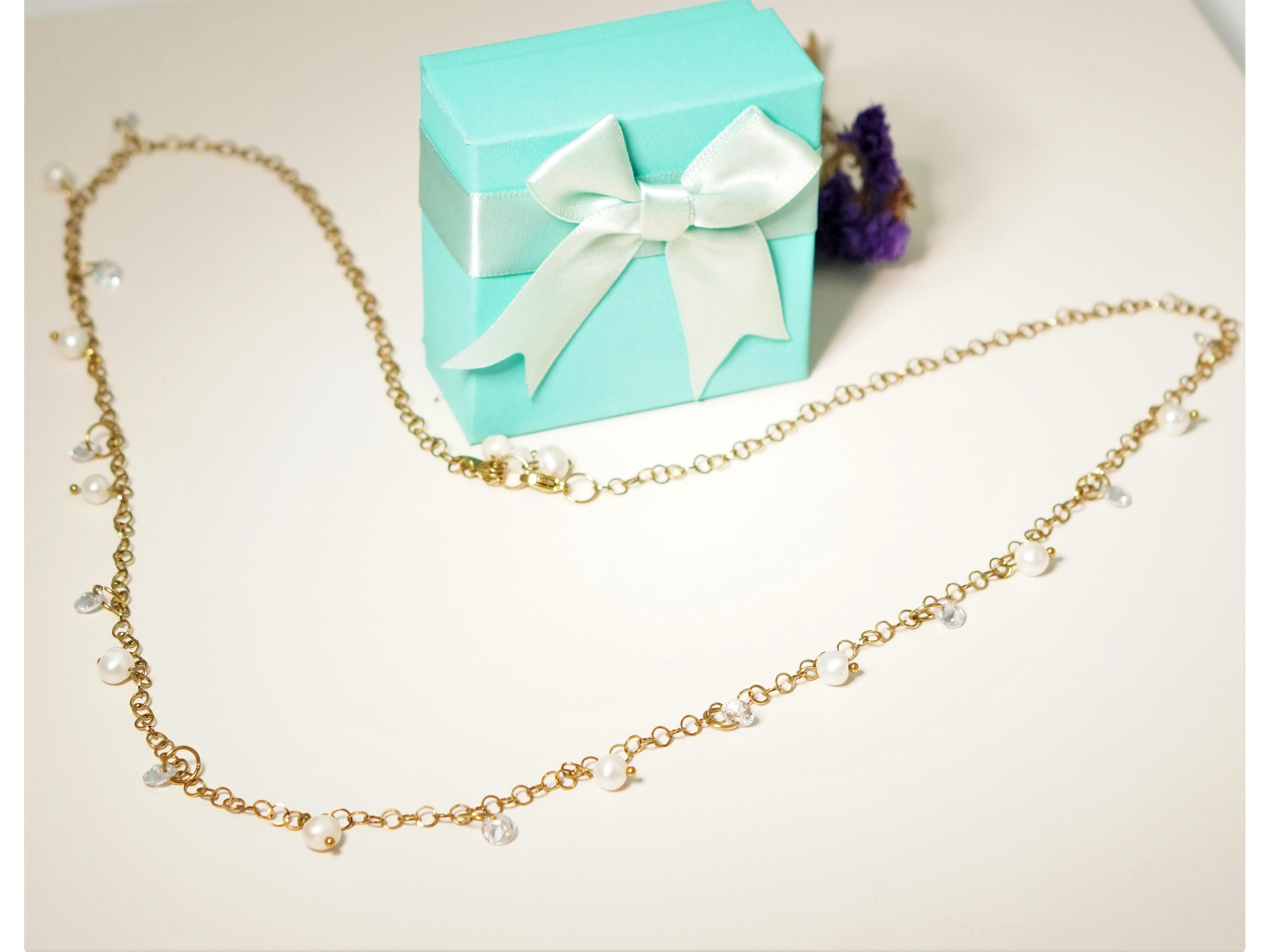 Collar largo 80cm ajustable Talasa zirconias y perlas chapado en oro Riviere 2