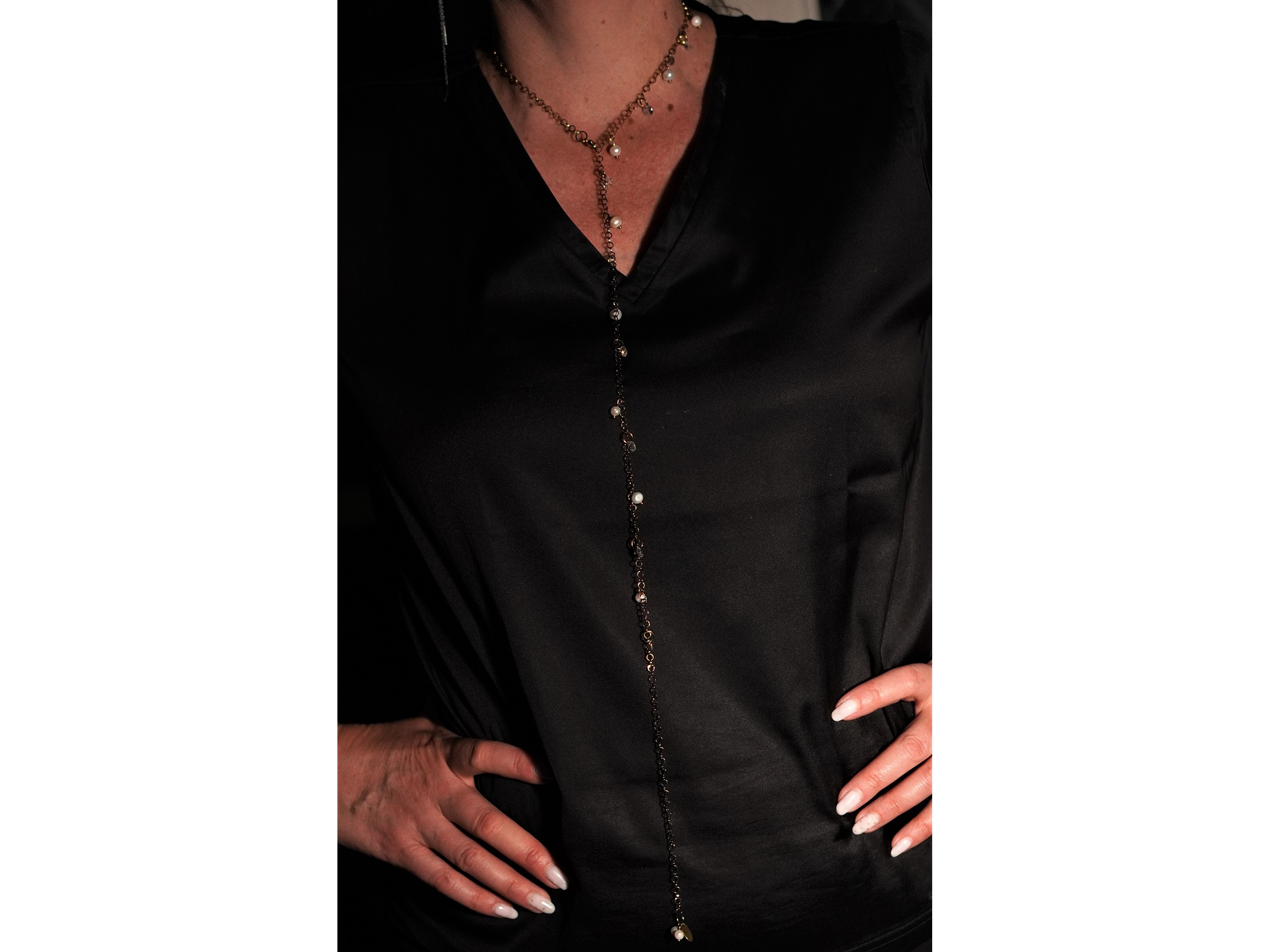 Collar largo 80cm ajustable Talasa zirconias y perlas chapado en oro Riviere 6