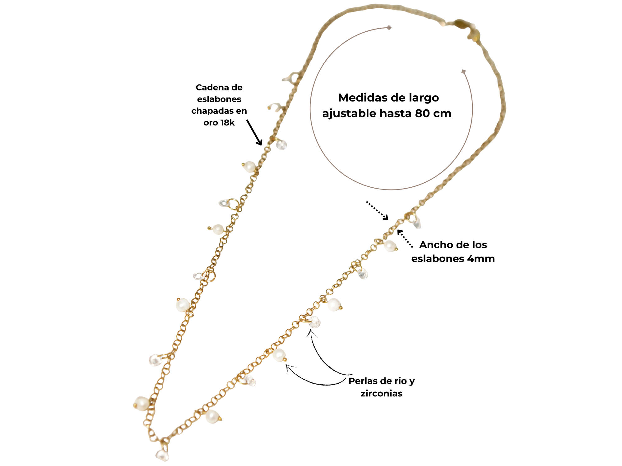 Collar largo 80cm ajustable Talasa zirconias y perlas chapado en oro Riviere 4