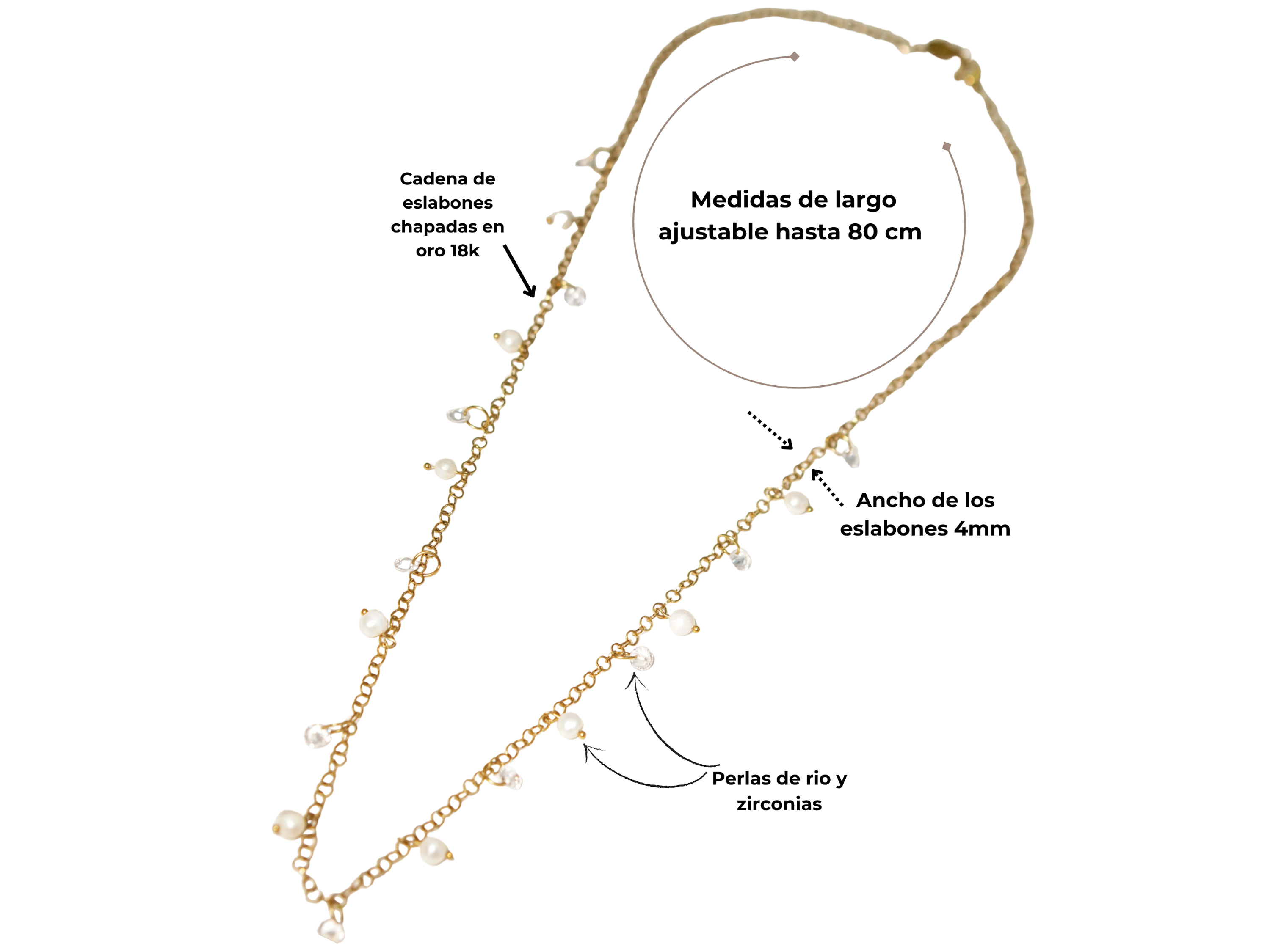 Collar largo 80cm ajustable Talasa zirconias y perlas chapado en oro Riviere 4