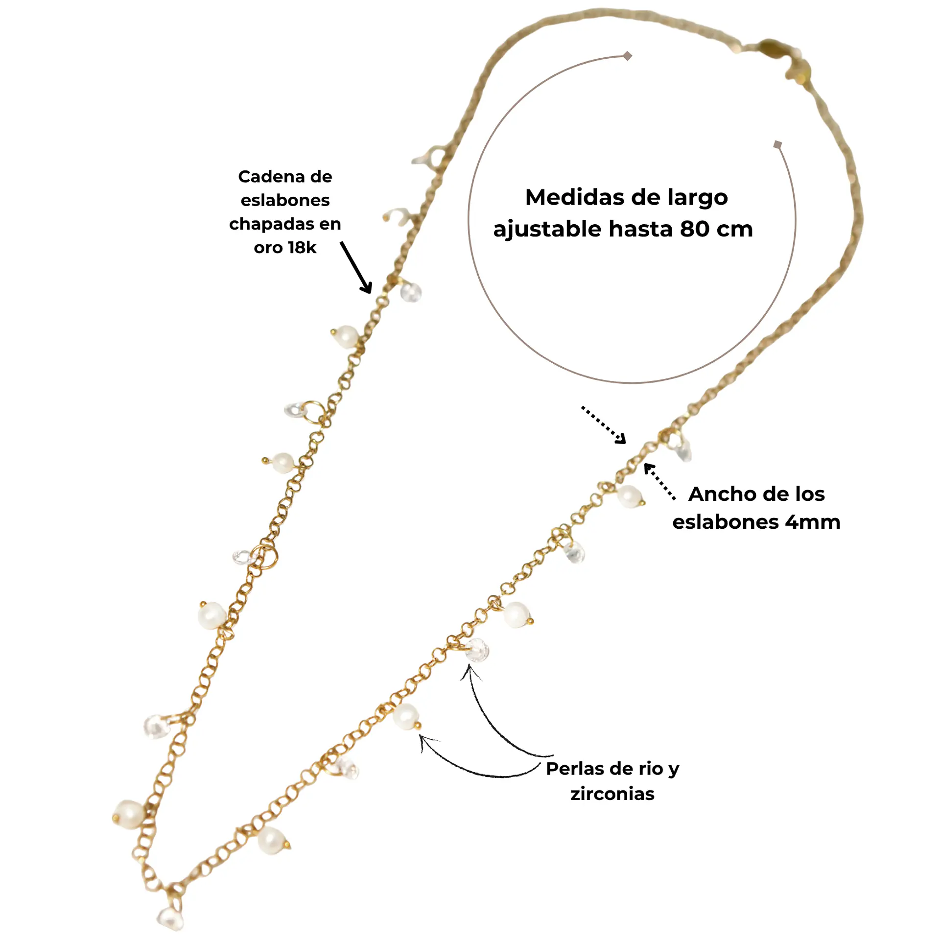 Collar largo 80cm ajustable Talasa zirconias y perlas chapado en oro Riviere 4
