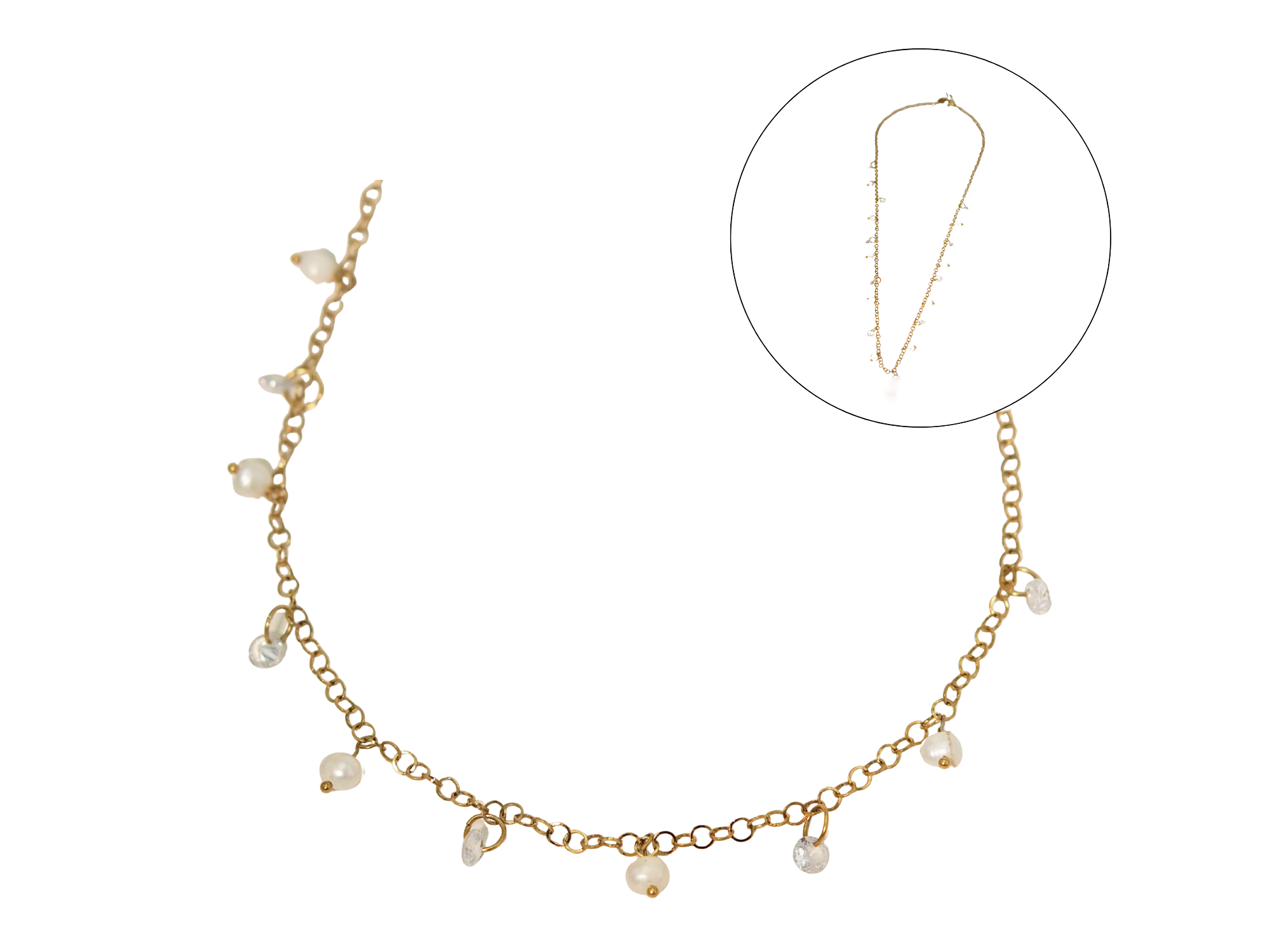 Collar largo 80cm ajustable Talasa zirconias y perlas chapado en oro Riviere 1