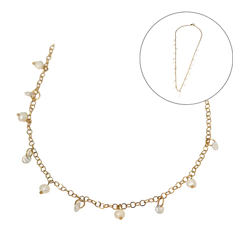 Collar largo 80cm ajustable Talasa zirconias y perlas chapado en oro Riviere